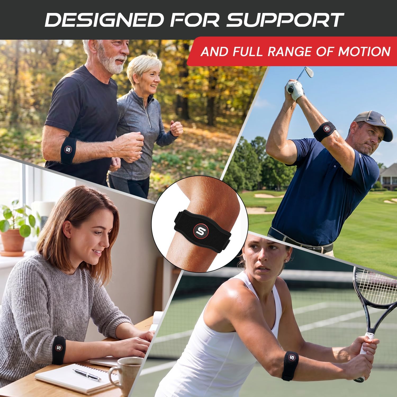 Sleeve Stars Tennis Elbow Brace for Men & Women, Elbow Brace for Tendonitis, Tennis Elbow Strap, Golfers Elbow Brace, Elbow Support Wrap for Tennis Elbow Relief, Fits 9"-23" (Single/Black) - Image 6