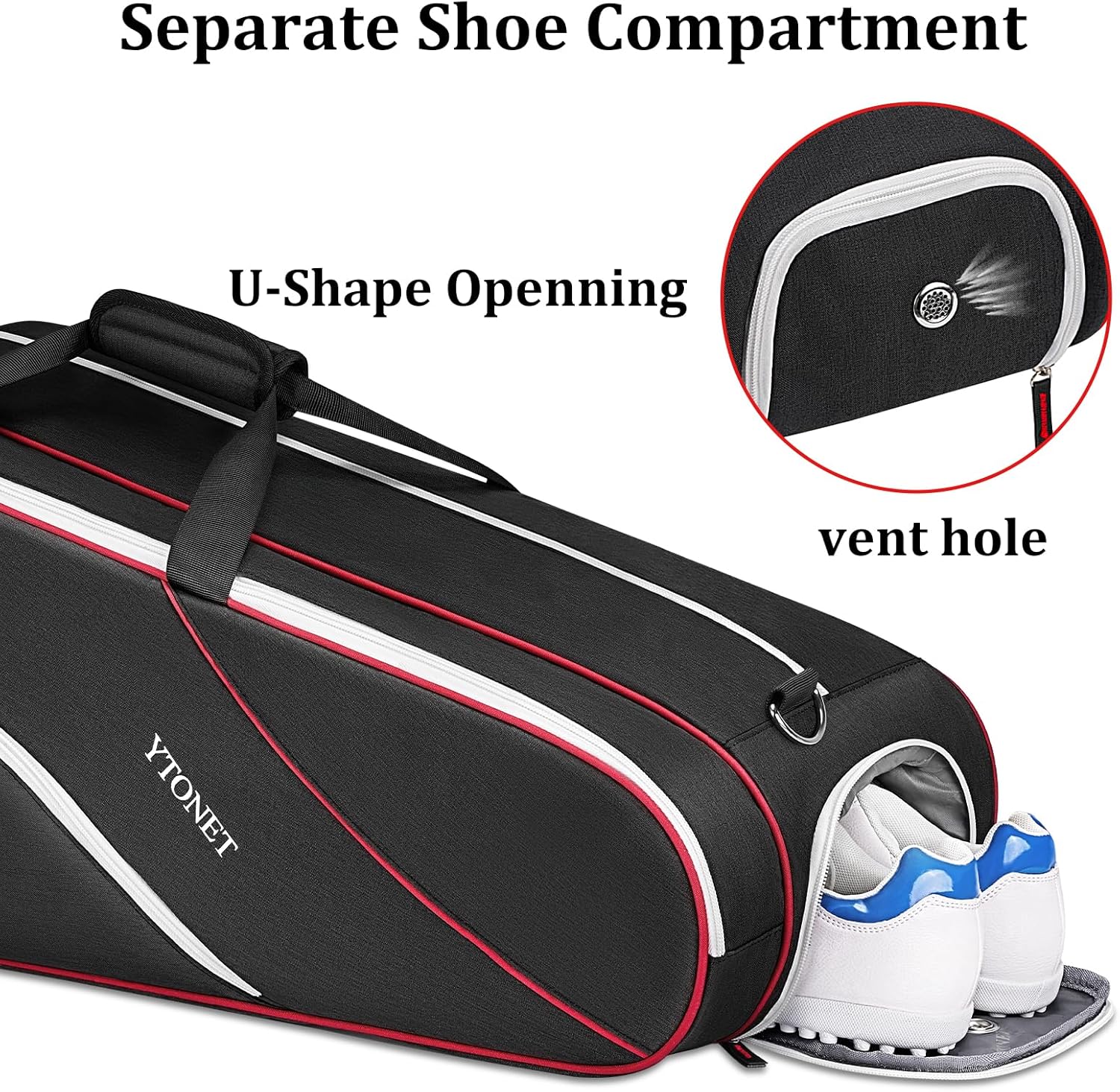 Ytonet Tennis Bag 6 Rackets, Large Tennis Racket Bag for Men Women with Insulated Pocket Shoe Compartment Water Resistant 3-Ways Carry Padded Badminton Cover for Pro/Team/Familiy Training, Black - Image 4