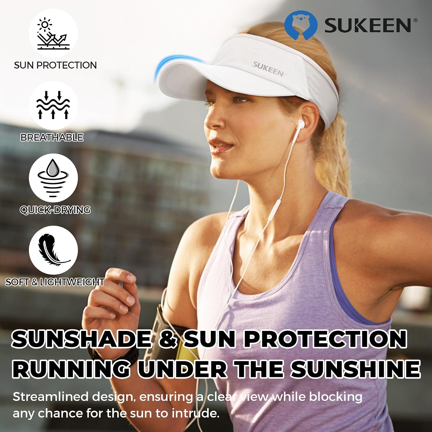 Sukeen Sports Sun Visor Men Women Lightweight Packable Cooling Stretchy Visor Hat for Running, Tennis, Golf - Image 2