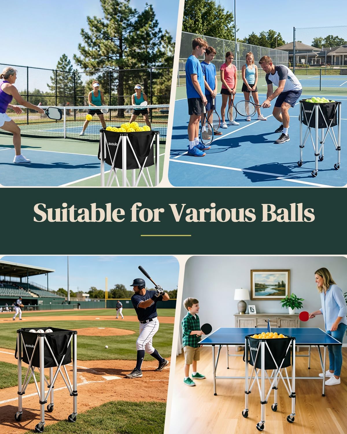 Tennis Ball Hopper Holds 150 Balls, Lightweight Pickleball Basket with Wheels, Portable Ball Cart for Tennis, Pickleball, Baseball, Softball, Suitable for Training and Teaching - Image 7