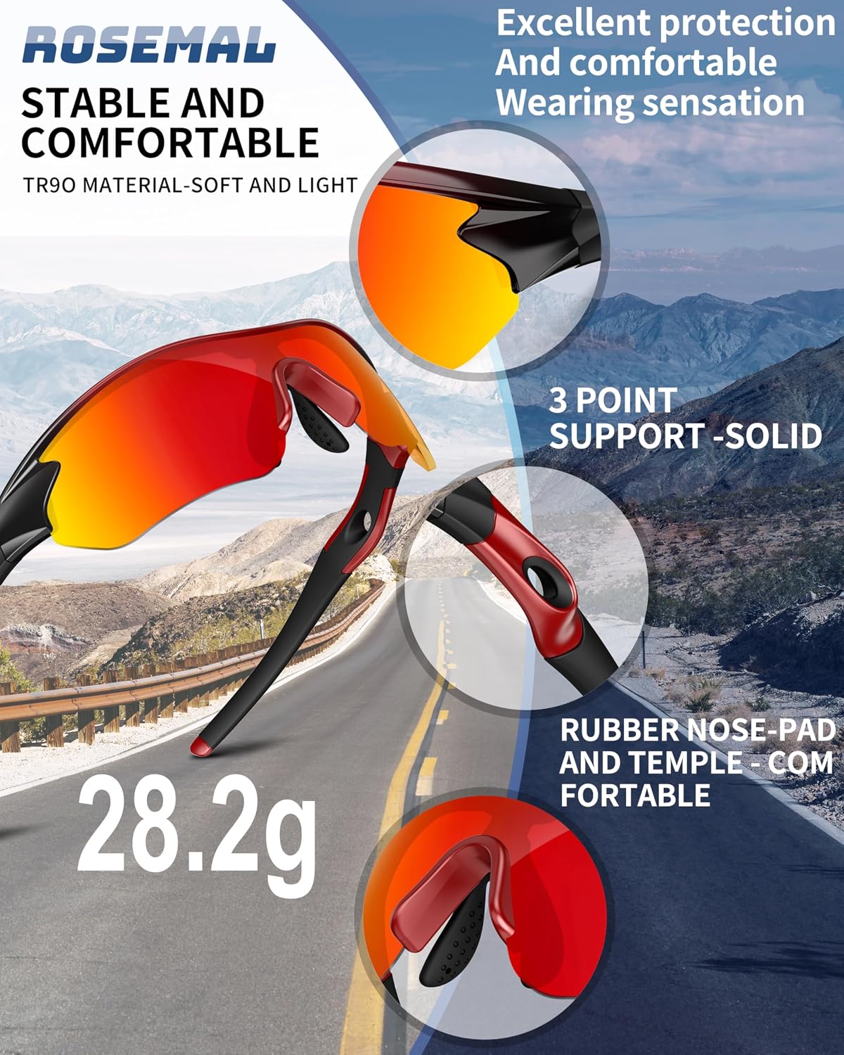 Rosemal Sunglasses Men Polarized Sports UV400 Protection TR90 Frame for Running Cycling Baseball Golf - Image 4