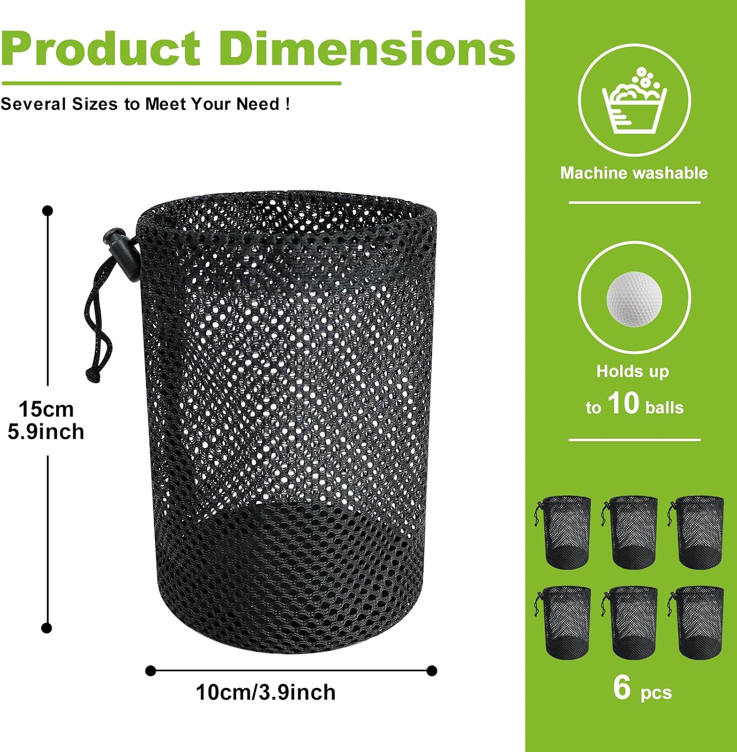 Golf Ball Storage Bag-6 Pack Mesh Bags with Drawstring,Golf Shag Bag Organizer,Sports Equipment Organizer Sack,for Collecting Half Balls Tennis Beach Trave - Image 2