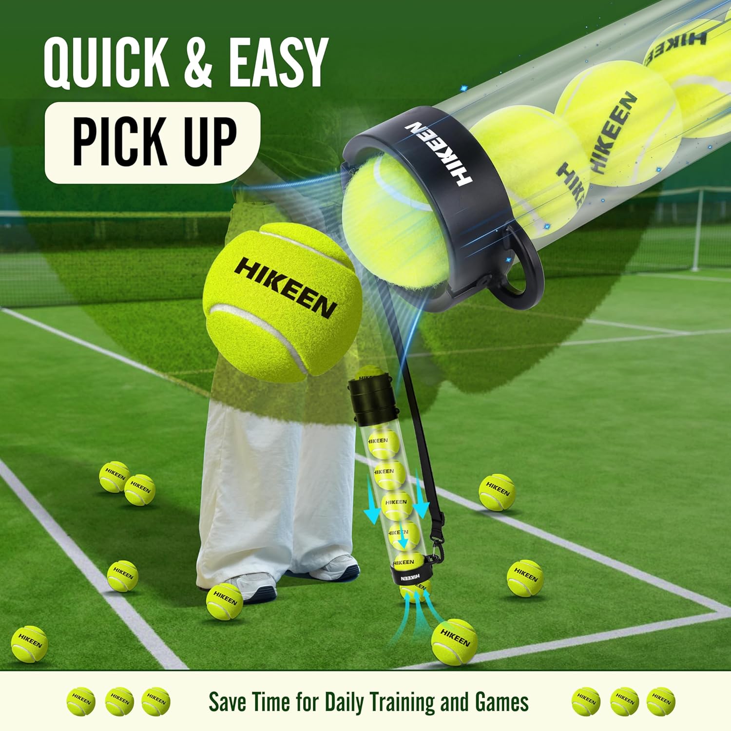 Hikeen Durable Tennis Ball Pick up Tube with 6/12 Tennis Balls,Quick Pickup & Storage Tennis Ball Tube with Shoulder Strap for Tennis Accessories - Includes 6/12 Balls - Image 3