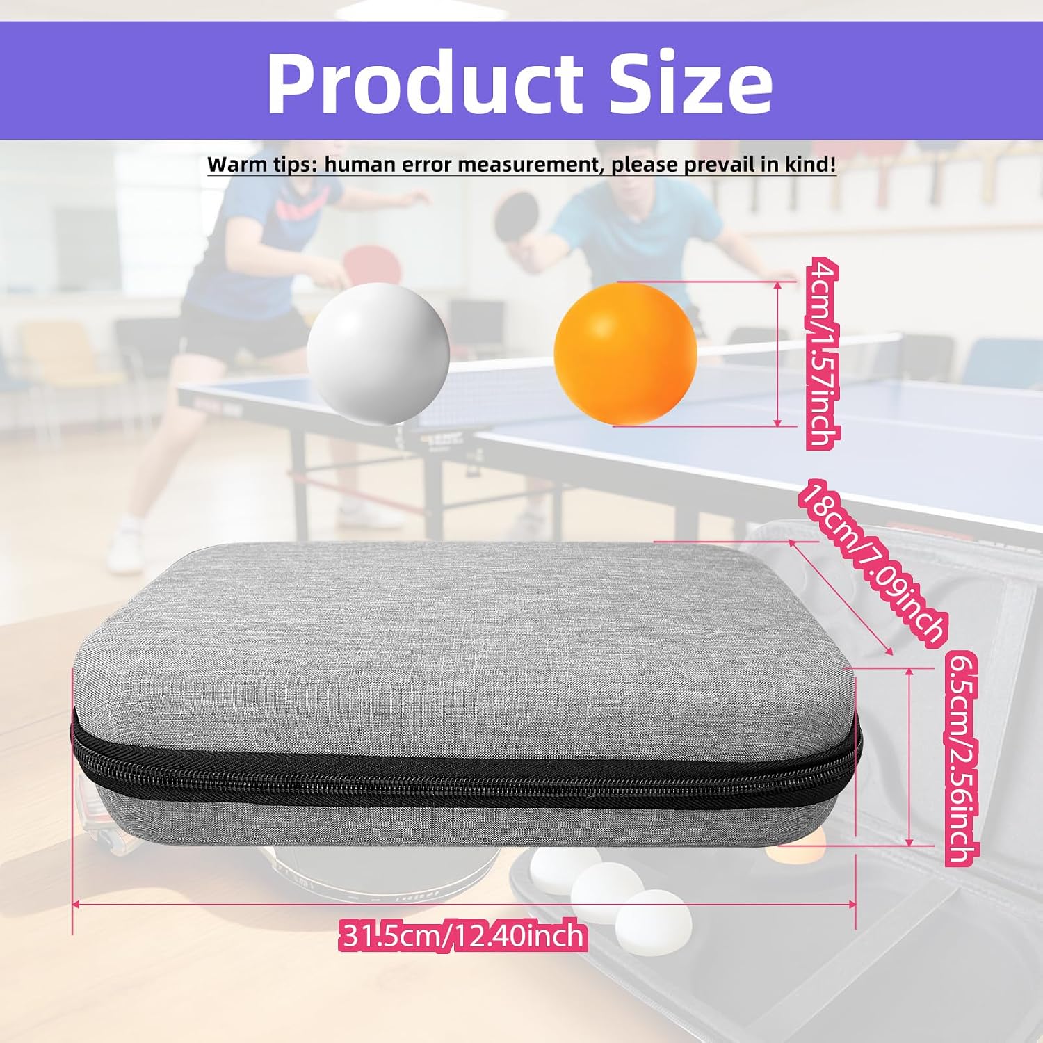 Table Tennis Paddle Case with 6 Table Tennis, Case Fits for 2 Paddles and 6 Balls, Cyber Shape Hard Cover Large Capacity Container Bag, Waterproof and shockproof - Image 2