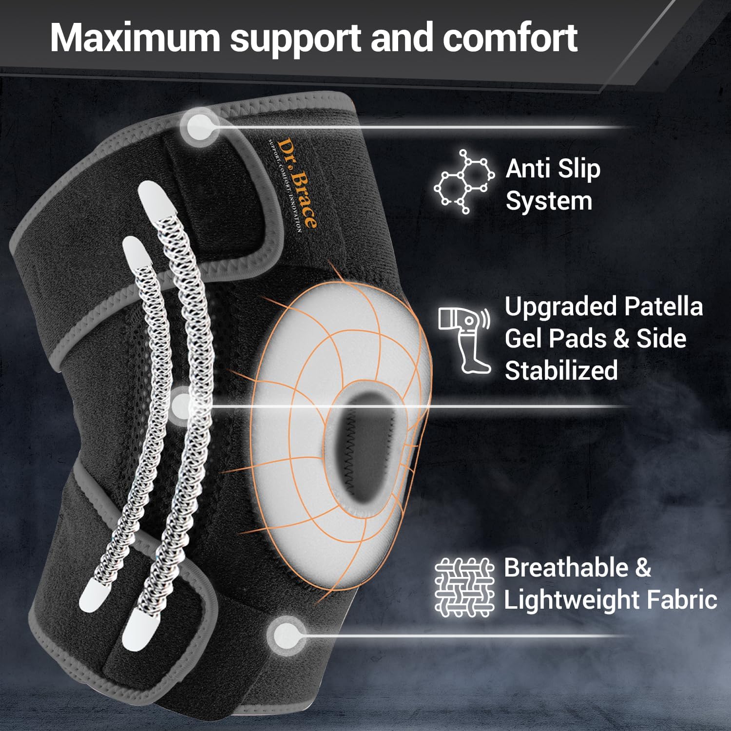 DR. BRACE ELITE Knee Brace with Side Stabilizers & Patella Gel Pads for Maximum Knee Pain Support and fast recovery for men and women-Please Check How To Size Video (Mercury, Large) - Image 3