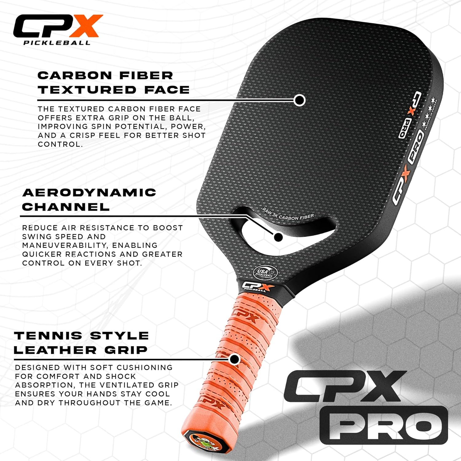 CPX Pro Carbon Fiber Pickleball Paddle - Professional Grade, Matte Finish, Honeycomb Core, Tennis Style Grip - Edgeless Paddle Designed in Chicago, USA - Image 7