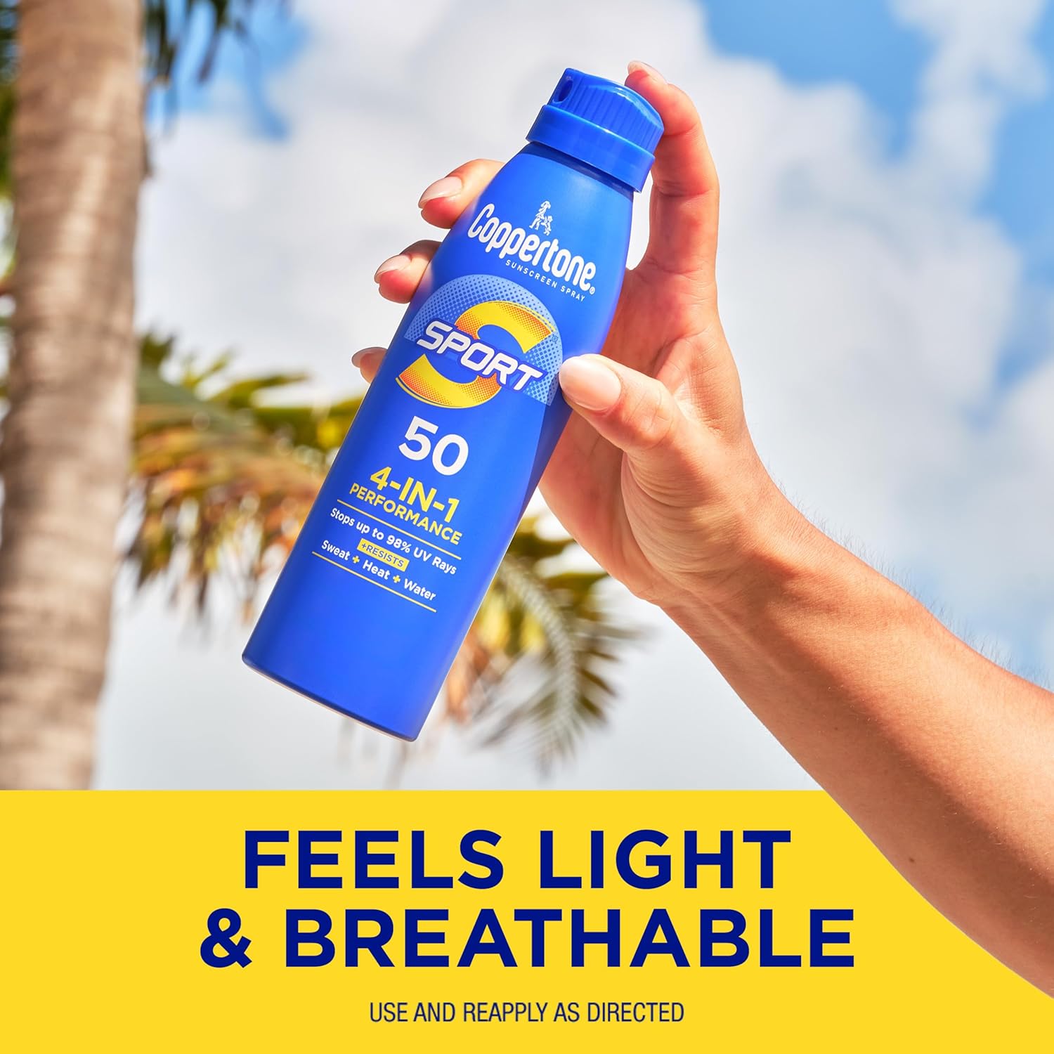 Coppertone Sport Sunscreen Spray SPF 50, Sweat, Heat and Water Resistant Sunblock, Lightweight, Oxybenzone Free, Spray Sunscreen Bulk Pack, 5.5 Oz Bottle, Pack of 3 - Image 8