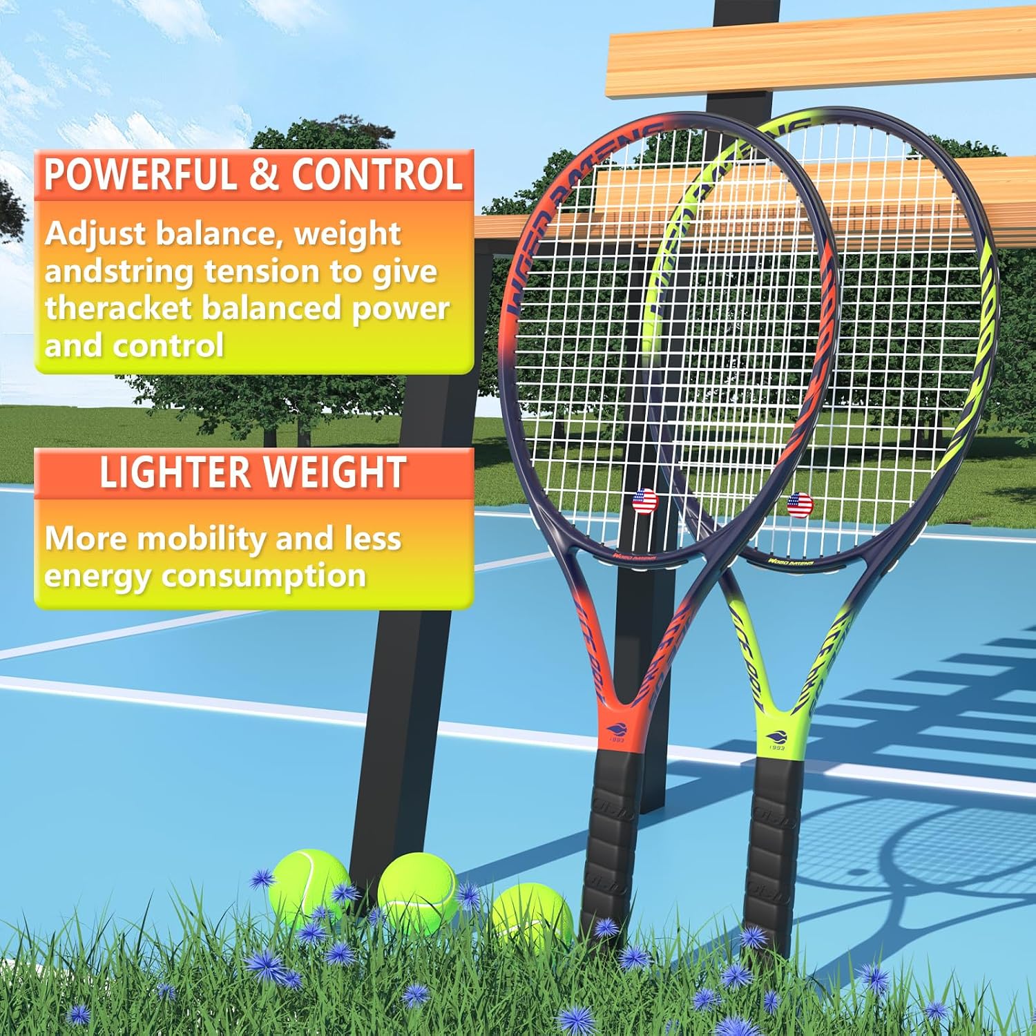 Pro Tennis Racket for Adults, 2 Player 27 inch Speed Tennis Racquet Acceptable for Beginner and Professional with 3 Tennis Balls, 2 Vibration Dampes, 2 Overgrips, Tennis Bag - Image 4
