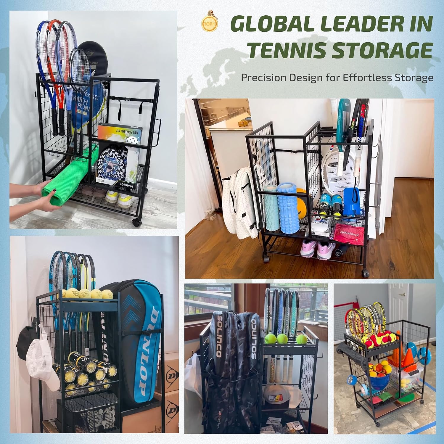 PLKOW Tennis Bag Organizer Tennis Racket Storage Rack, Tennis Equipment Holder for Bags, Balls, Racquet & Accessories, Versatile Gear Organizer for Garage, Club, or School - Image 5