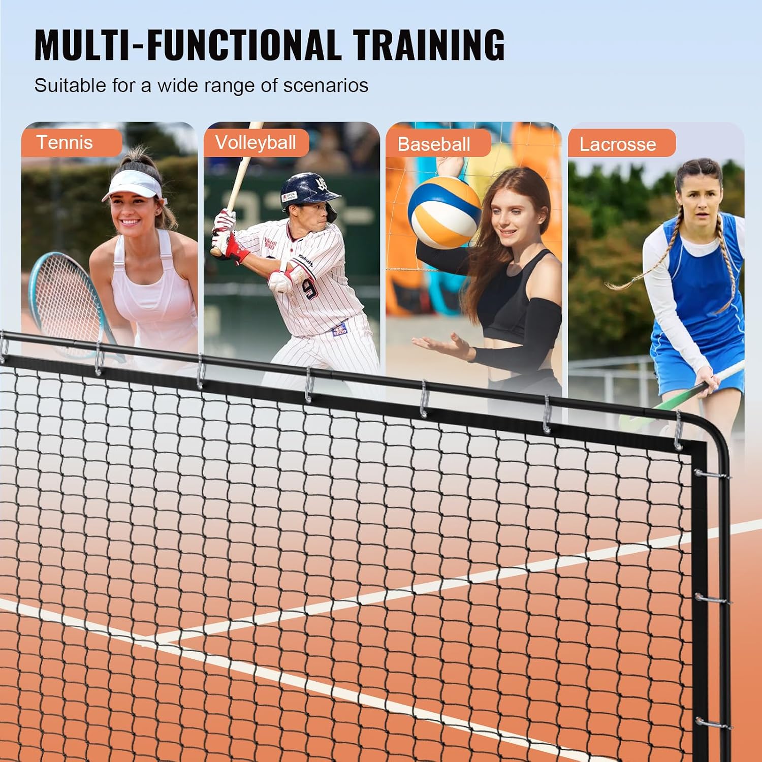 9.4ft x 7.4ft Tennis Rebounder Net, Tennis Rebounder Trainer, Multi-Sport Training Bounce Back Net for Tennis, Baseball, Lacrosse, Hockey, Softball, Pickleball, Ball, for Backyard and Indoor & Outdoor - Image 7
