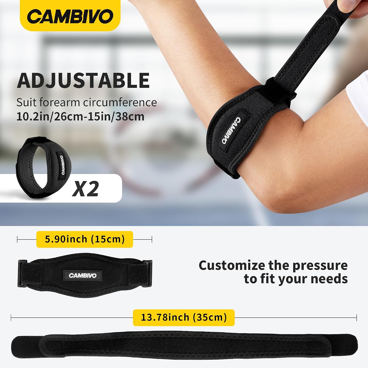 CAMBIVO 2 Pack Tennis Elbow Brace for Men & Women, Elbow Pain Relief for Tendonitis, Tennis & Golfer's Elbow, Adjustable Elbow Strap with Compression Pad (Black) - Image 5