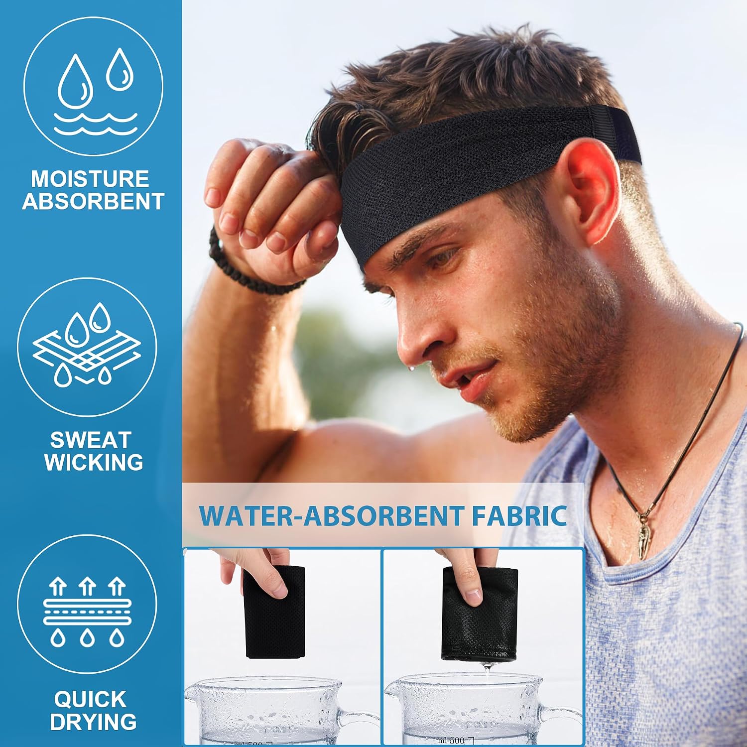 Sukeen Cooling Sports Headbands for Men: Instant Cooling Moisture Wicking Sweatbands Non-Slip Elastic Mens Headband Gym - Image 3