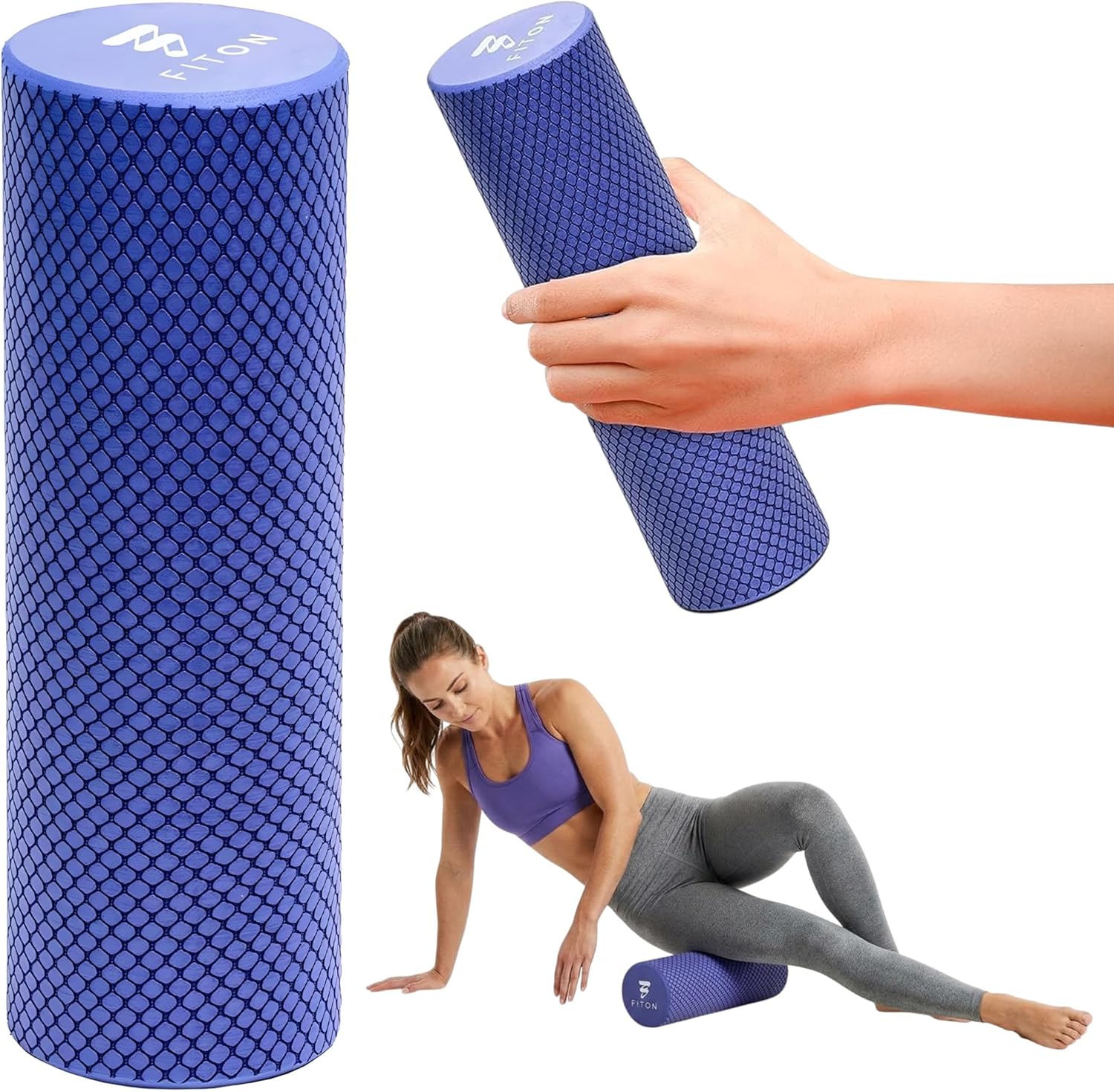 FitOn Foam Roller for Muscle Recovery - Compact and Portable, High-Density Foam Roller for Back Massage & Deep Tissue Relief and Home Exercise, Ideal for Use on Neck & Leg Soreness, 12"x4", Purple