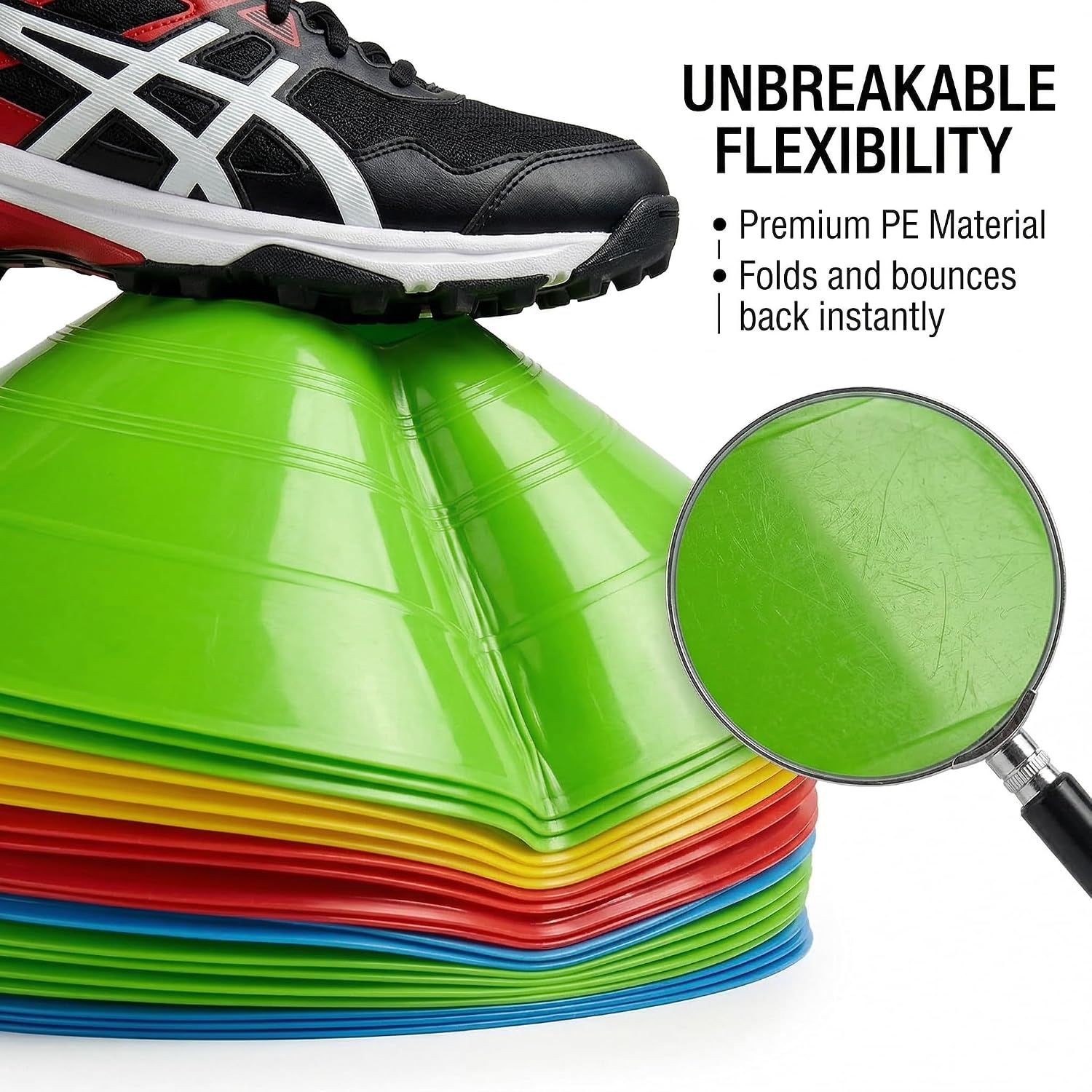 Sport Disc Cones 10 Pack, 5 Colors (Red, Orange, Yellow, Green, Blue), PE Material, for Soccer, Basketball, Skating and Agility Training - Image 3