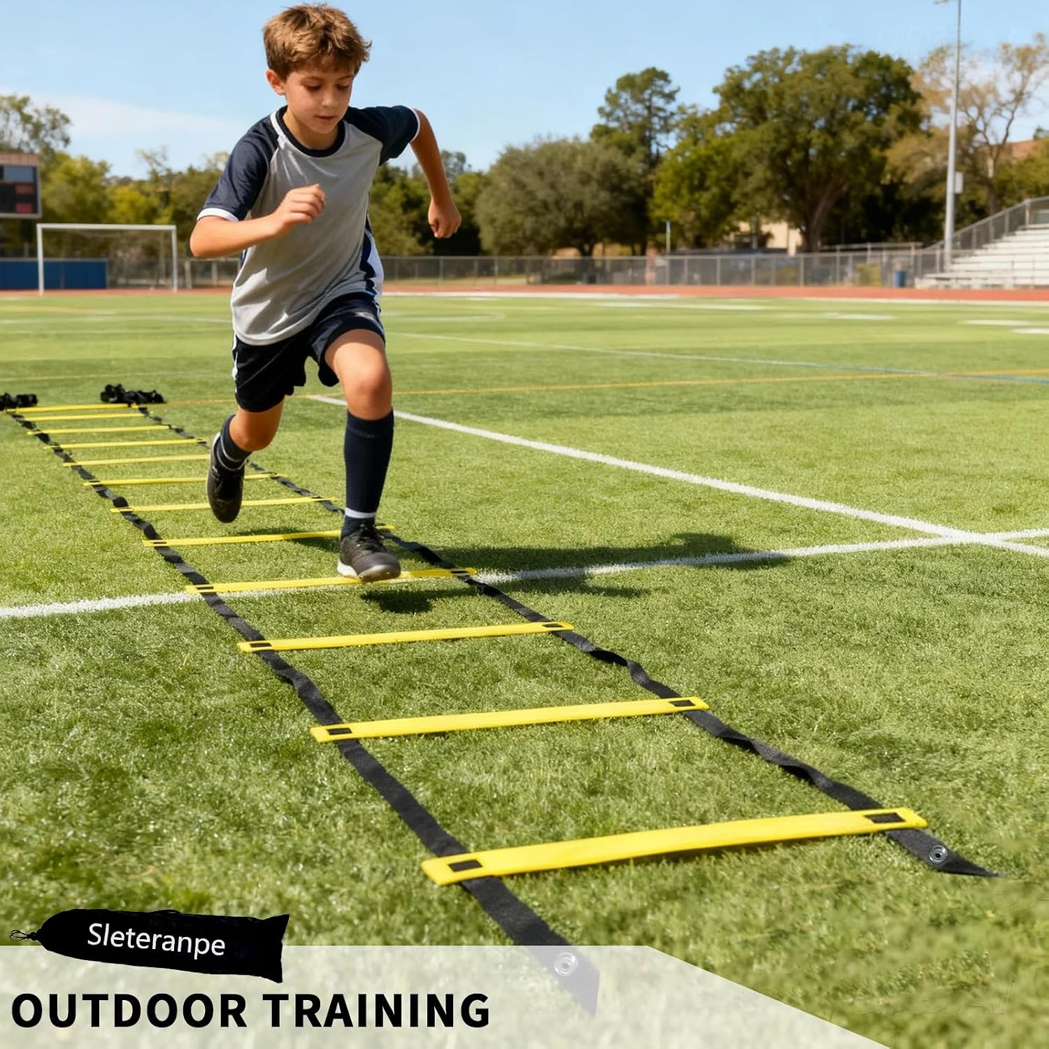 20ft Adjustable Agility Ladder | Speed Ladder for Soccer, 12 Adjustable Rungs, Durable, Carry Bag & Straps, Yellow, Footwork Training for Athletes - Image 6