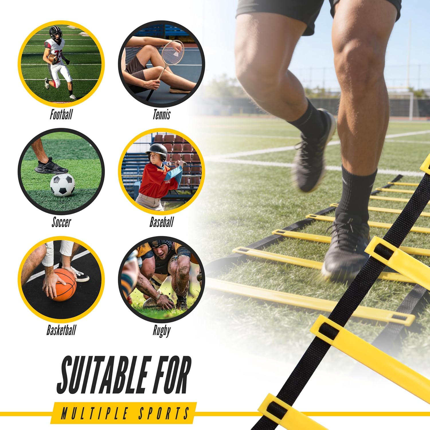 Agility Ladder, 2 Pack - Exercise and Training Ladder Set with Ground Stakes for Football, Soccer, Tennis, and More - Improves Speed & Fitness - Complete with Carrying Bag - Image 5