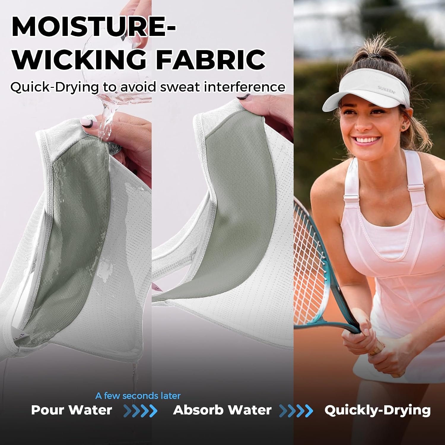 Sukeen Sports Sun Visor Men Women Lightweight Packable Cooling Stretchy Visor Hat for Running, Tennis, Golf - Image 4