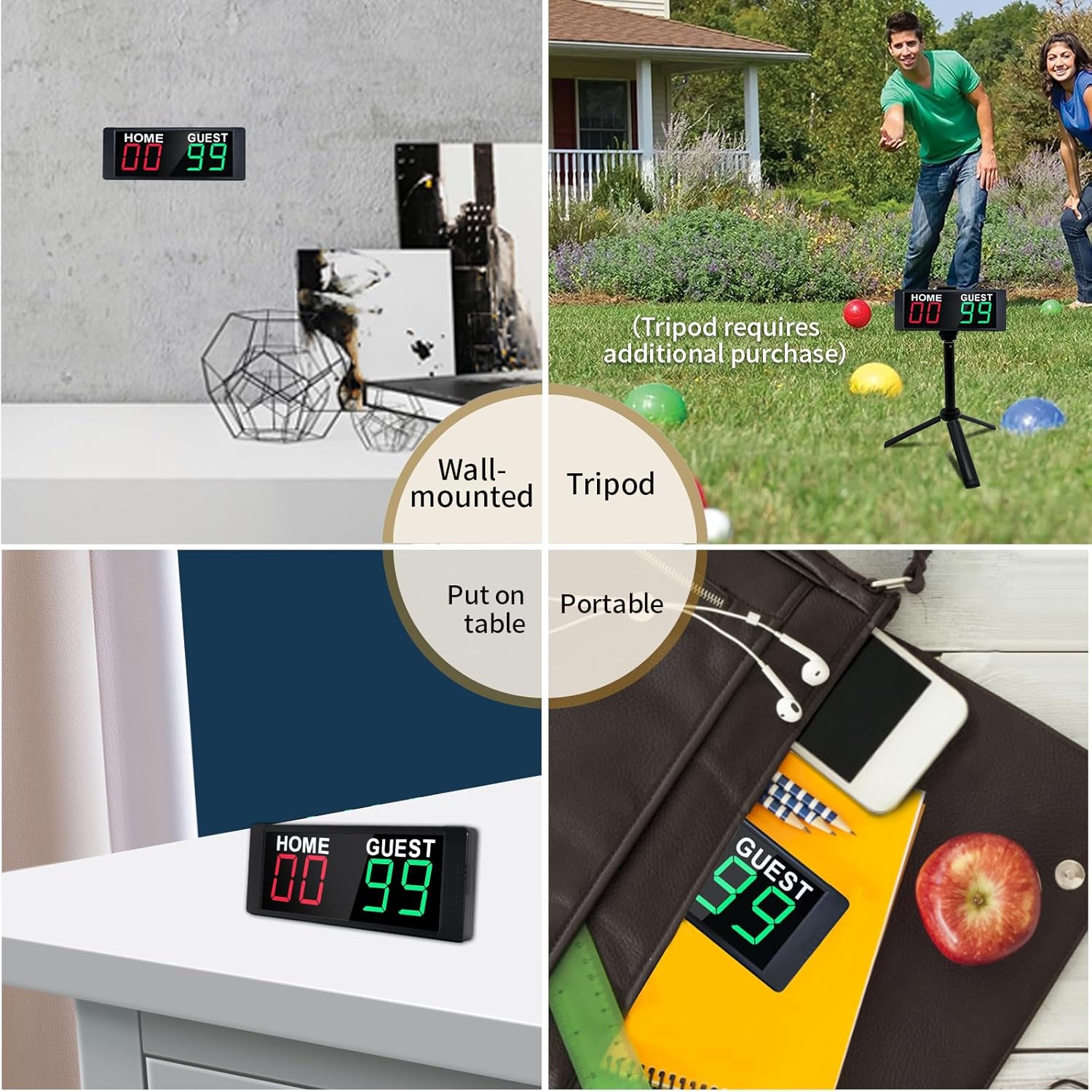 YZ LED Portable Digital Scoreboard, Tabletop Electronic Scoreboard with Remote, Score Keeper for Games Cornhole/Basketball/Ping Pong/Baseball/Tennis/Volleyball Indoor Outdoor - Image 4