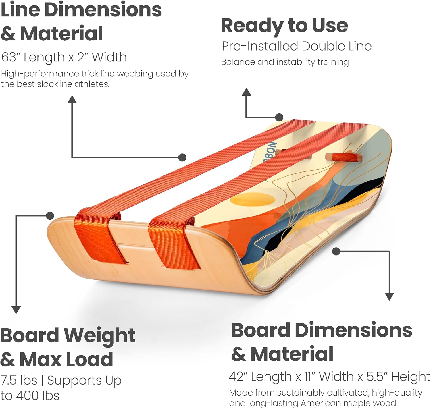GIBBON SlackBoard - GiBoard Balance Board - Gift for Kids & Adults - 1 & 2 Line Options - Slackline Balance Trainer for Core Workouts, Standing Desk Exercise, Home Gym, Yoga & More - Image 8