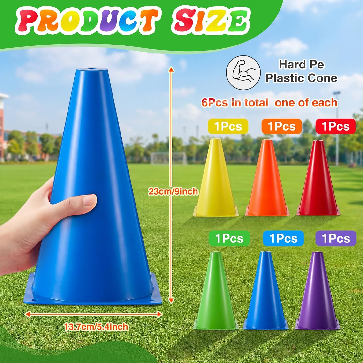 Seenelling 6 Pcs PE Cones Flexible Vinyl Poly 6-Colored PE Class Equipment for Sports Training - Image 2