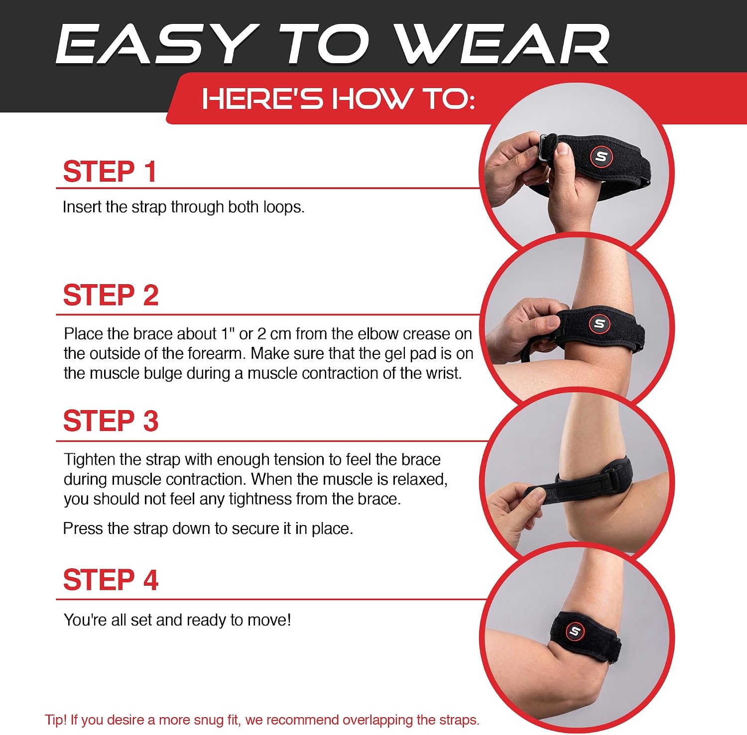 Sleeve Stars Tennis Elbow Brace for Men & Women, Elbow Brace for Tendonitis, Tennis Elbow Strap, Golfers Elbow Brace, Elbow Support Wrap for Tennis Elbow Relief, Fits 9"-23" (Single/Black) - Image 7