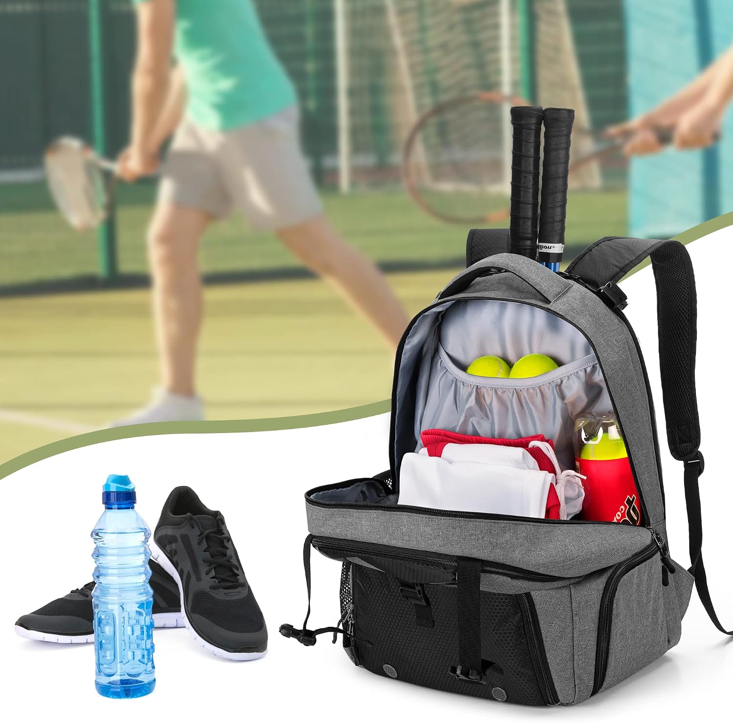 DSLEAF Tennis Backpack for 2 Rackets, Tennis Bag with Separate Ventilated Shoe Space for Tennis/Pickleball/Badminton/Squash Racquet and Accessories - Image 7