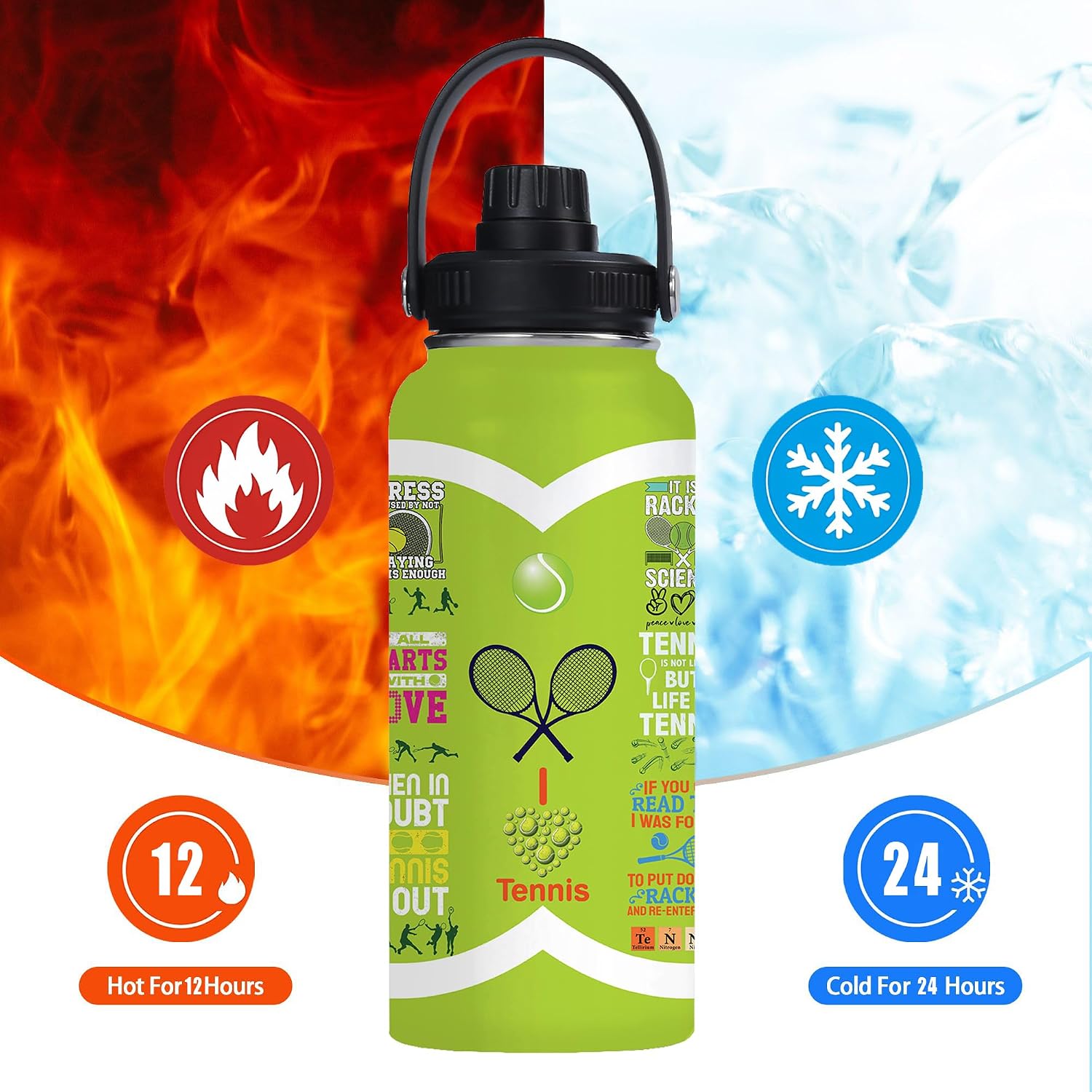 Tennis Water Bottle 32oz Stainless Steel Tumbler Insulated Bottles For Men Women Tennis Gifts For Sport Lover Player Fan Coach - Image 5