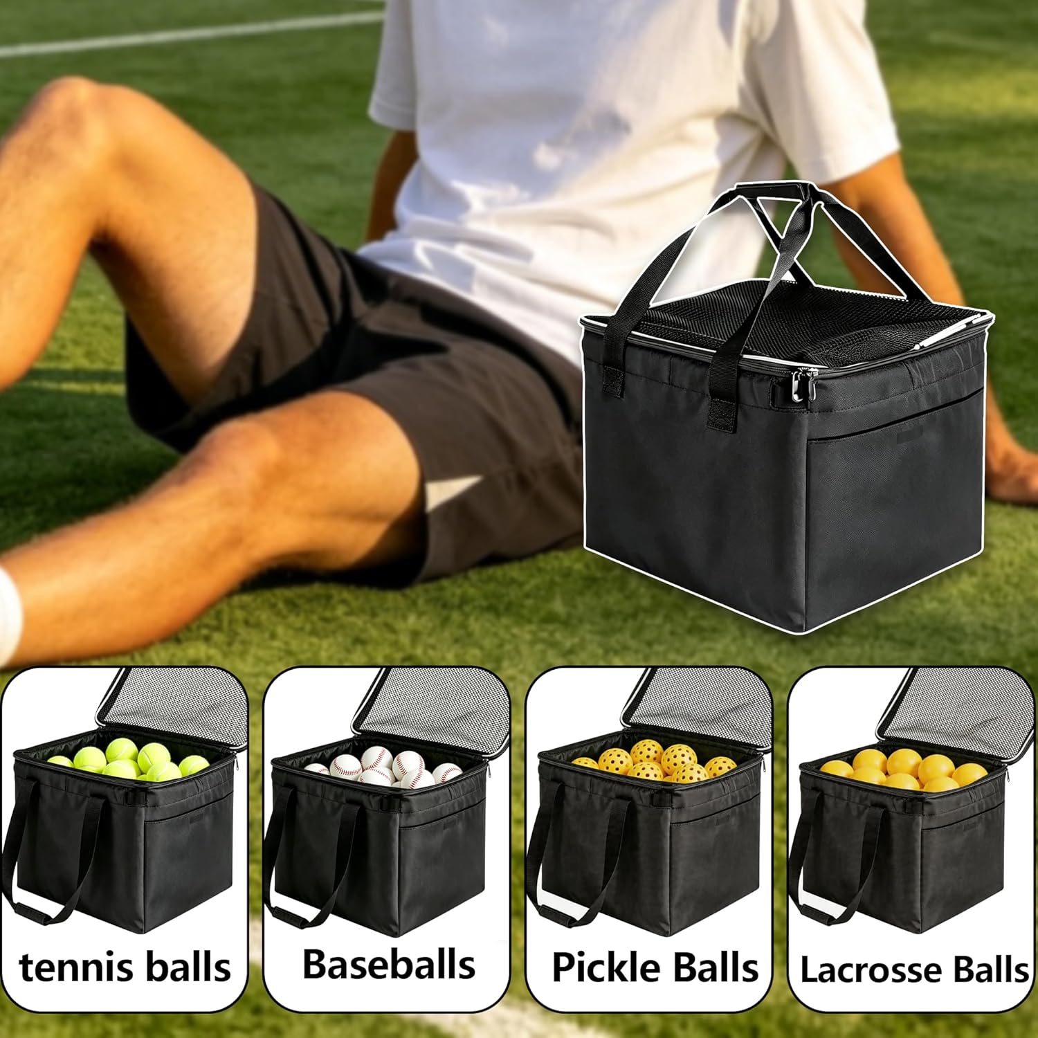 Tennis Ball Bag with Sturdy Bottom, tennis ball,Pickleball, Baseball, Lacrosse & Table Tennis, Teaching, Ball Picking & Organizing (Holds 150 Tennis Balls or 100 Pickleballs) - Image 6