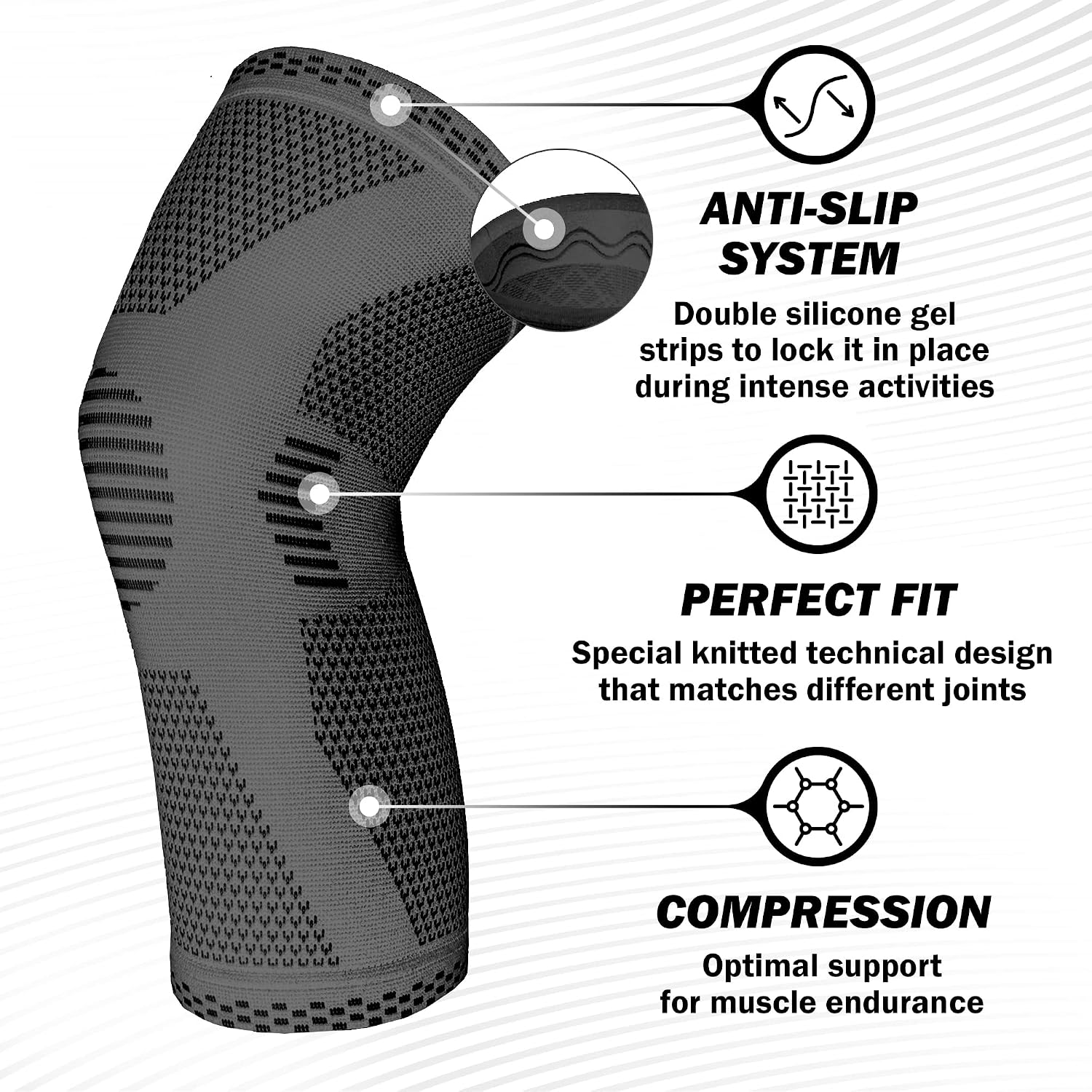 POWERLIX Knee Compression Sleeve - Best Knee Brace for Knee Pain for Men & Women – Knee Support for Running, Basketball, Volleyball, Weightlifting, Gym, Workout, Sports - (Gray L) - Image 2
