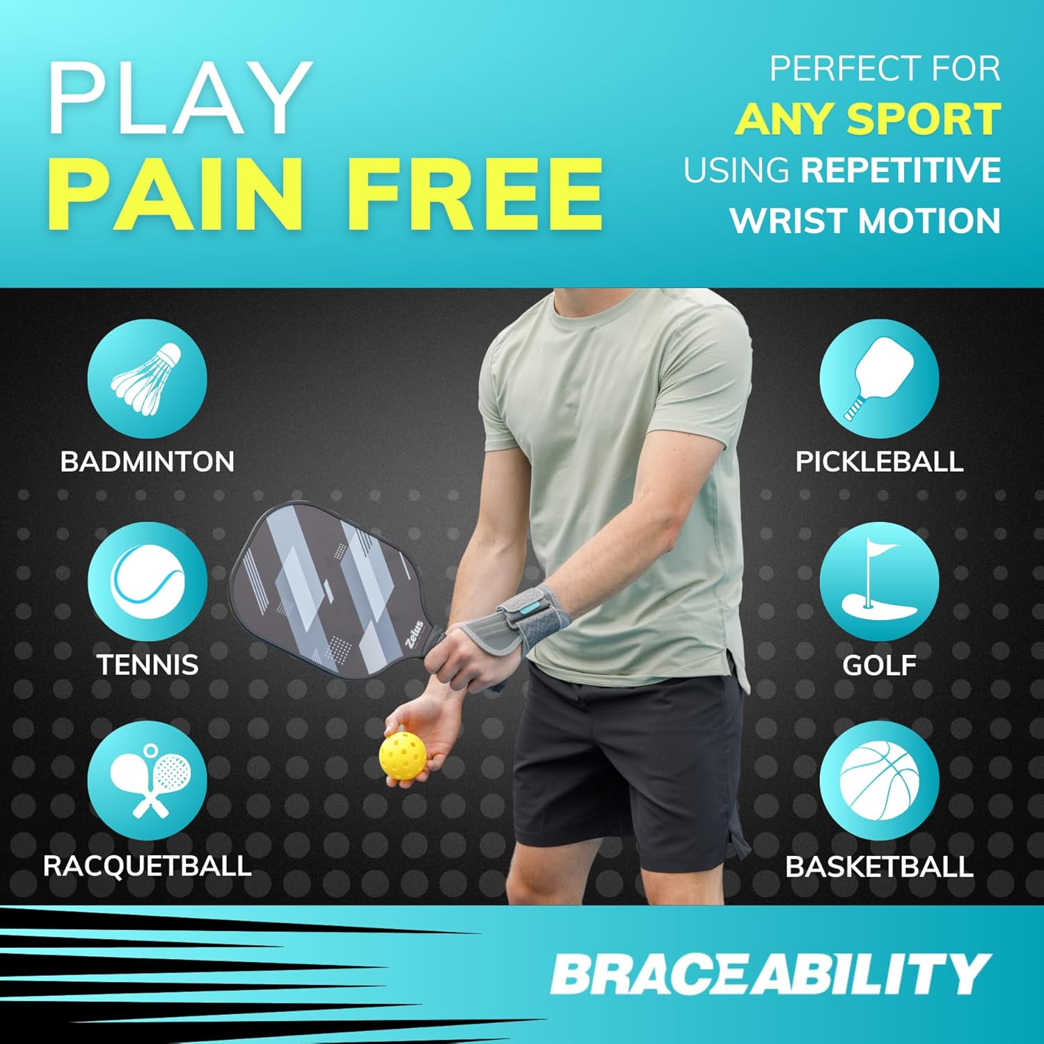 BraceAbility Wrist Support for Men and Women - Tennis and Pickleball Wrist Brace, Sports Injury Relief, Sprained Wrist Recovery, Tendonitis Support, Cycling, Volleyball, Golf - Right Hand (Small) - Image 5