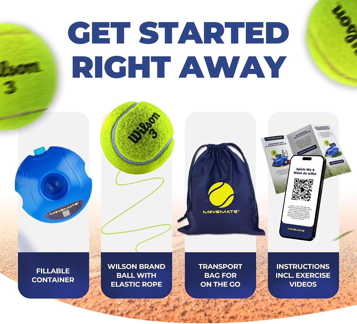 MOVEMATE Tennis-Trainer Set with Wilson® Tennis Ball | Innovative Ball Game for Outdoors, in The Garden, in The Park for Children & Adults | Incl. Transport Bag & Exercise Videos - Image 6