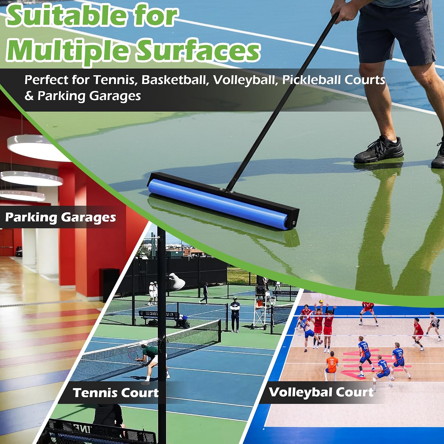 Tennis Court Squeegee, Foam Tennis Sponge Roller, Lightweight Quick Clearing Tools for Tennis Basketball Sports Court, Black - Image 6
