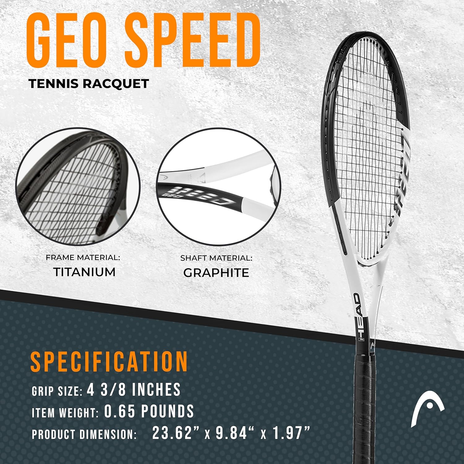HEAD Geo Speed Adult Tennis Racket - Pre-Strung Light Balance 27.5 Inch Racquet - Image 2