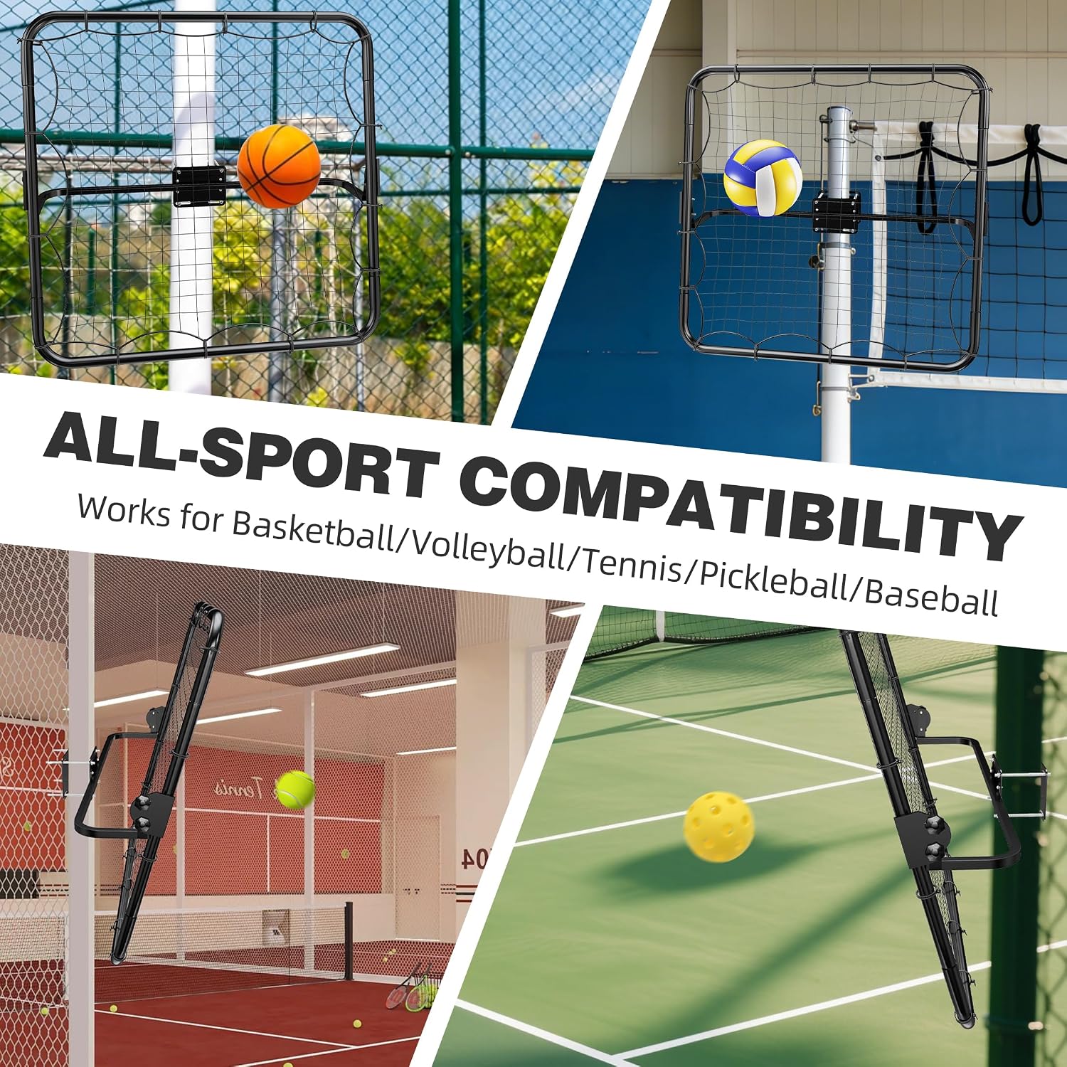 MR Basketball Rebounder 40”x40”, Adjustable Passback Net, Multi-Sport Training Rebound Net, Ball Return System Set up on 2''~6'' Pole for Basketball, Volleyball, Tennis, Pickleball, Baseball Practice - Image 4