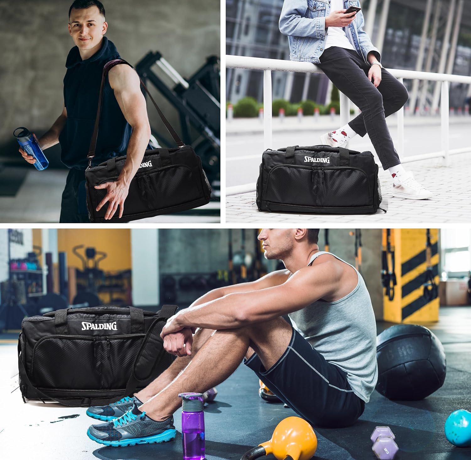 Spalding Gym Bag for Men & Women Duffle Bag with Wet & Shoe Compartment - 55L Capacity Large Workout Bags for Travel, Sports - Image 7