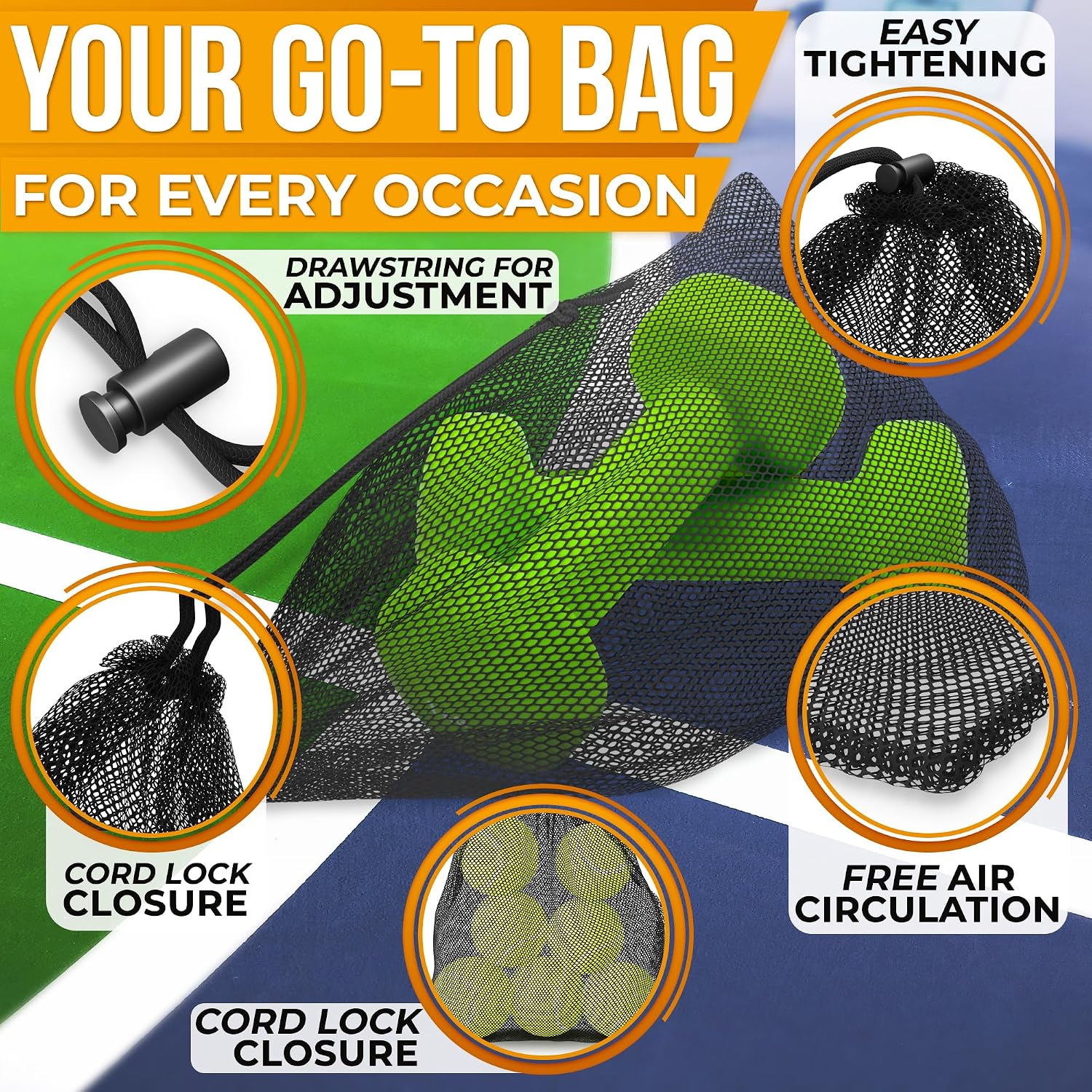 5Pcs Small Mesh Bags Drawstring Black Nylon – 11.8x7.48" Secure Cinch-Top, Mesh Bag for Tennis, Pickleball, Golf, Travel, Beach, Sports Equipment, and Mushroom Foraging – Quick-Dry and Tear-Resistant - Image 4