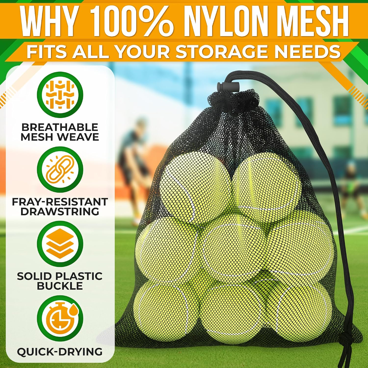 Jambala Mesh Drawstring Bags, 5 Pcs, 11 x 7 Inch - Nylon Net Bags for Swim Gear, Golf Balls, Tennis Balls, Gym Items, and Beach Essentials - Image 3