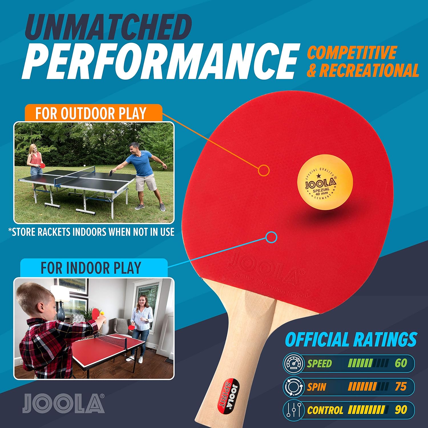 JOOLA Family Premium Ping Pong Paddles Set of 4 - Advanced Table Tennis Rackets, 10 Training 3 Star Ping Pong Balls, and Storage Case - Competitive or Recreational Play - Indoor and Outdoor Compatible - Image 3