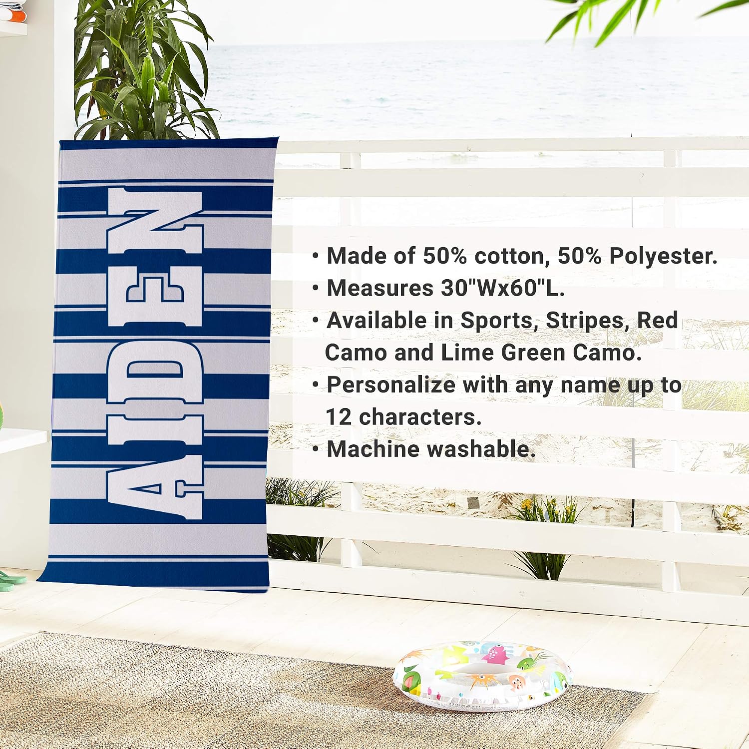 Let's Make Memories Personalized Beach Towel - Customized Towels for Pool - for Spring Break & Summer Fun - Their Own Name - 30" W x 60" L - Standard Size - Sports - Image 3