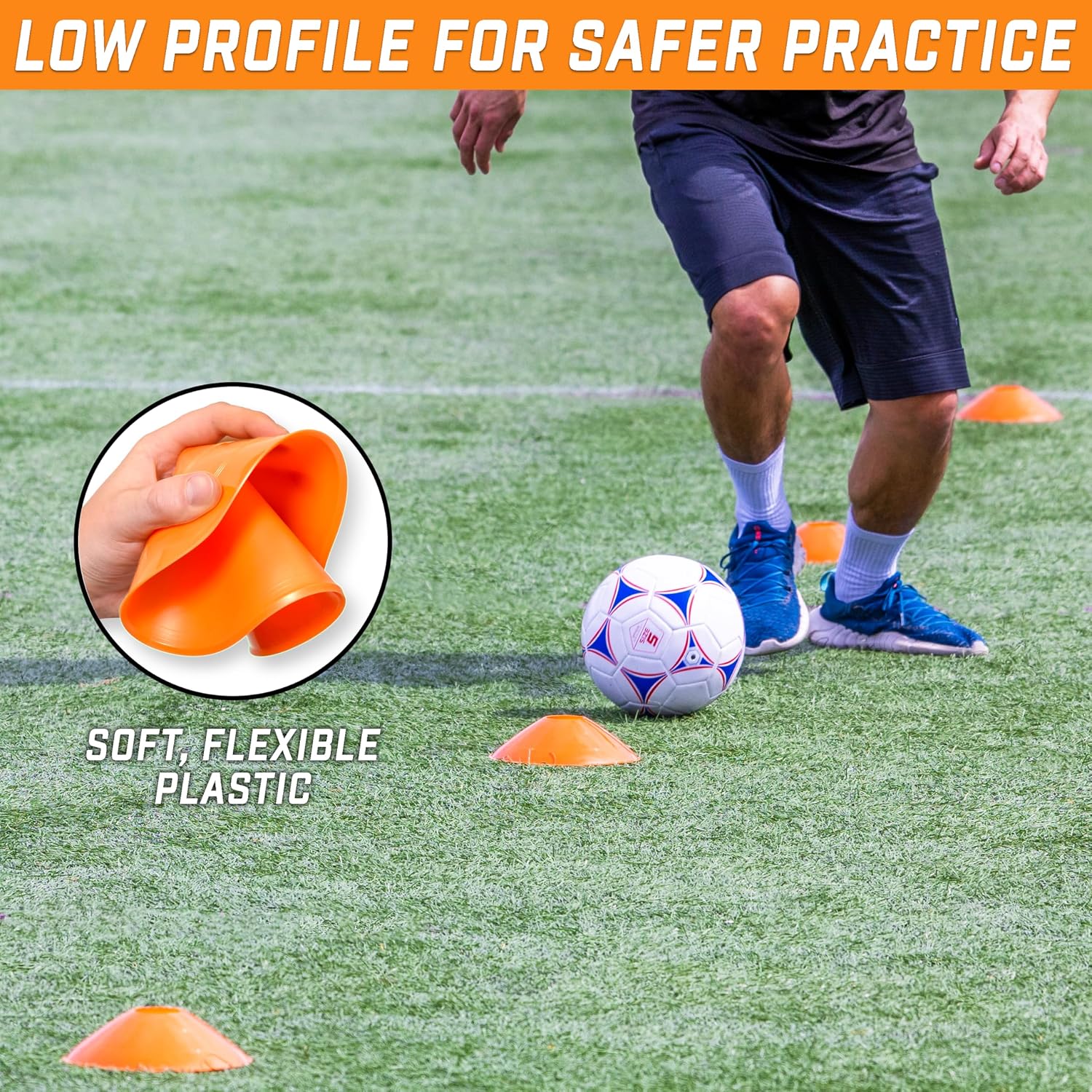 GoSports Premium Sports Cones for Agility Training and Drills - 20 Pack with Tote - Orange, Green, Pink, Yellow, or Red - Image 4