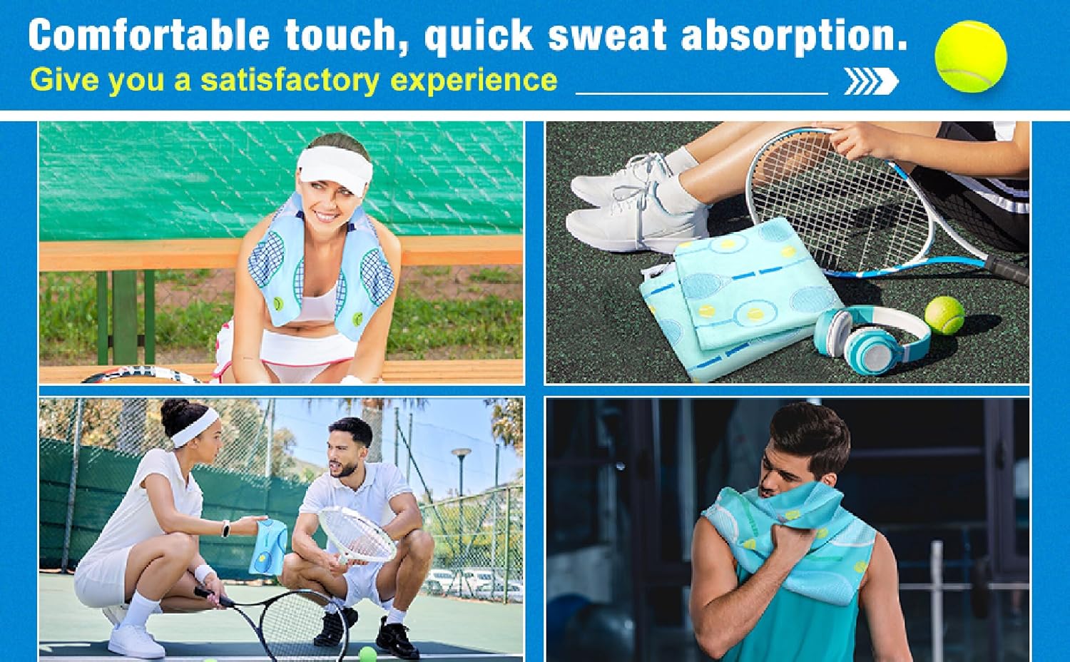 VitalCozy 6 Pcs Tennis Sweat Towel Tennis Gift for Women Cooling Sports Towel with Clip 15 x 17 Inch Absorbent Fast Drying Gym Sport Accessories for Men Team Coach Sport Player Fitness (Fresh) - Image 6