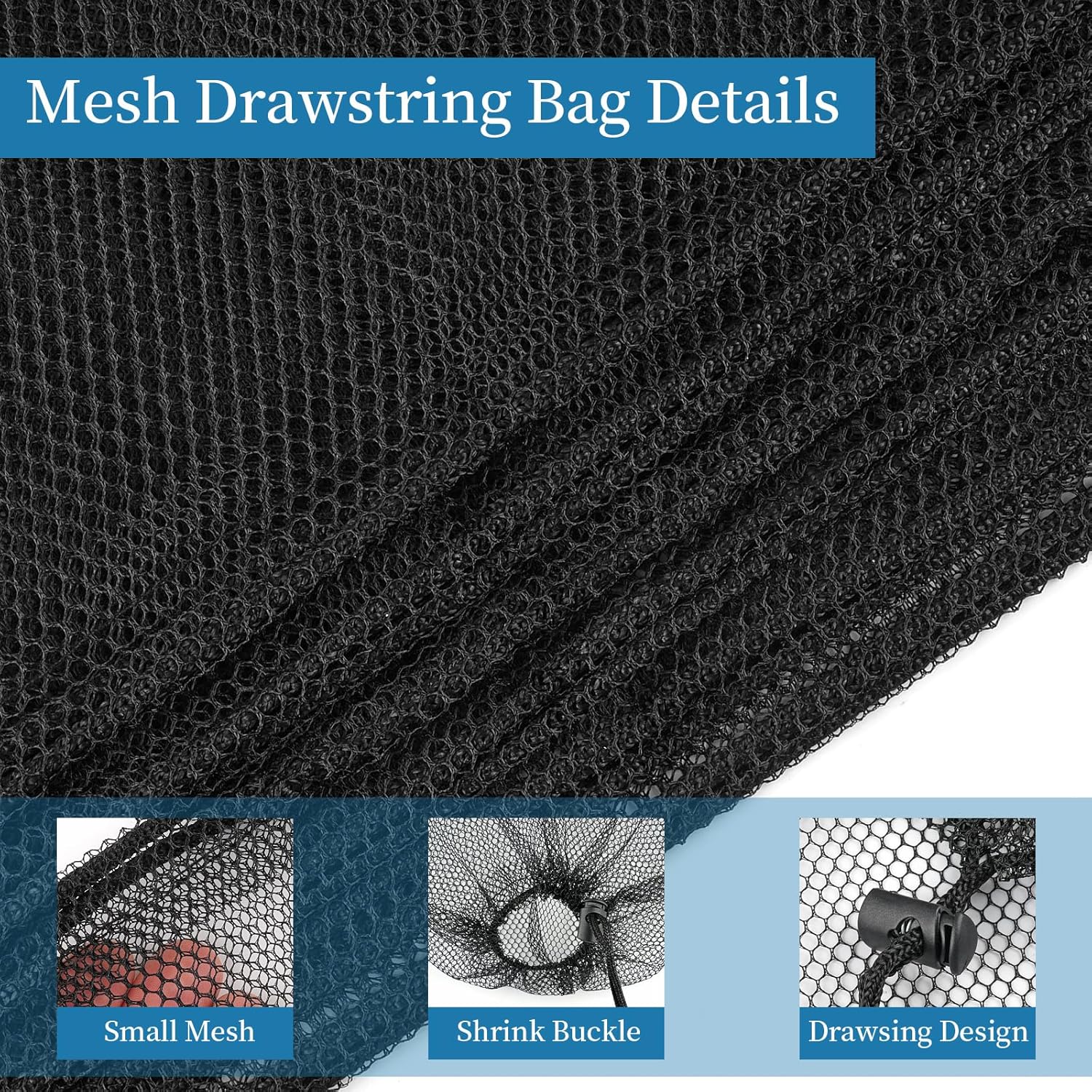 6 Pcs Mesh Bags Drawstring, 14x17 Inch with Lock, Multipurpose Storage Bags for Gym, Balls, Beach, Laundry(Black) - Image 3