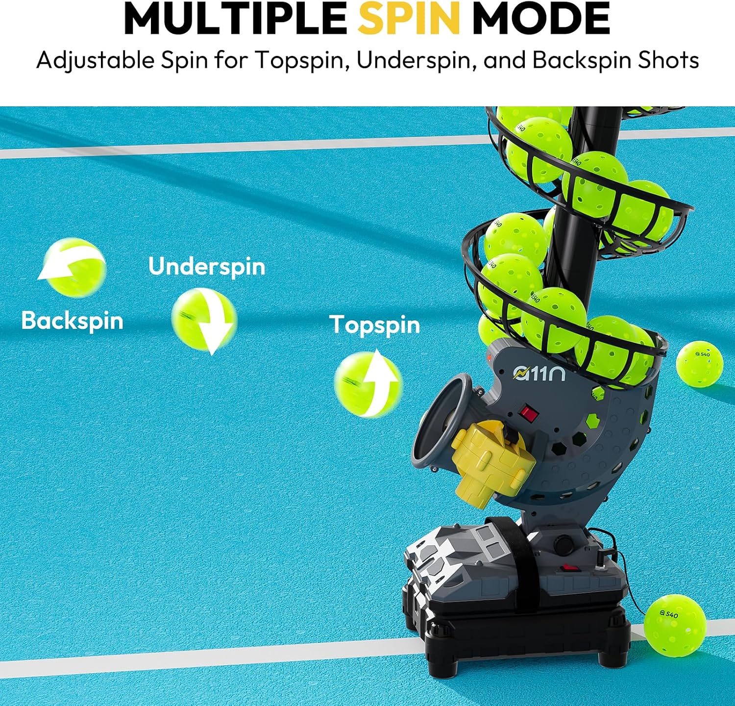 A11N SPORTS Pickleball Automatic Launcher – Adjustable Speed, Spin & Angles for Dinks, Chops, Volleys & Serves – Auto Swing for Forehand & Backhand Training – Indoor/Outdoor Use for All Skill Levels - Image 2