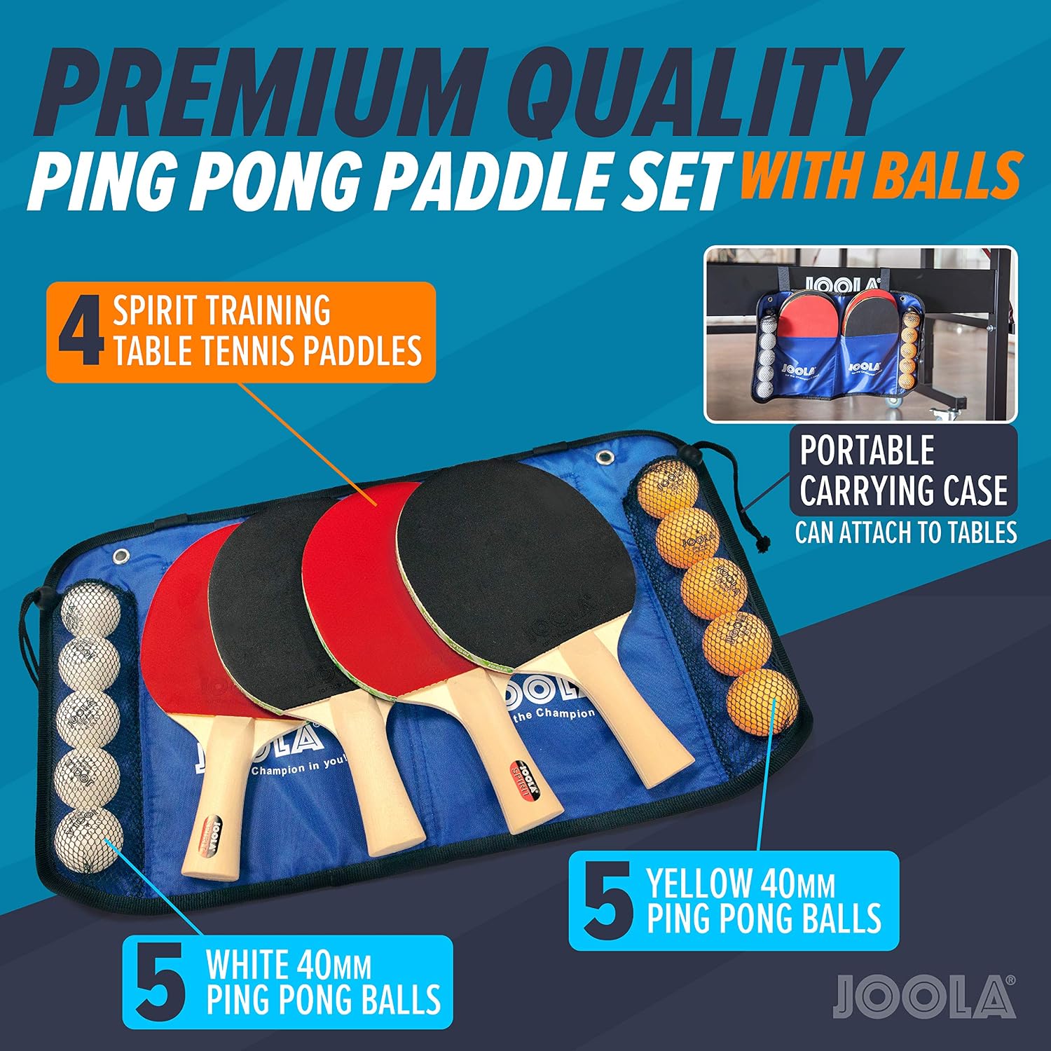 JOOLA Family Premium Ping Pong Paddles Set of 4 - Advanced Table Tennis Rackets, 10 Training 3 Star Ping Pong Balls, and Storage Case - Competitive or Recreational Play - Indoor and Outdoor Compatible - Image 2