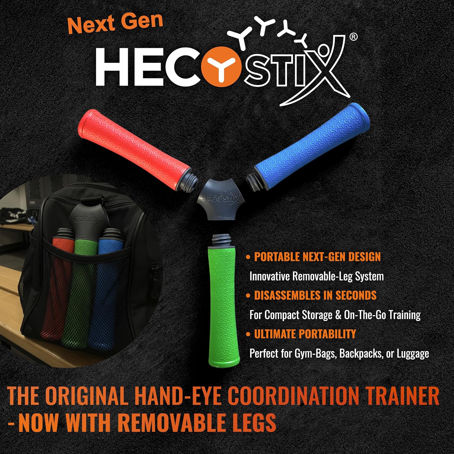 HECOstix Hand-Eye Coordination Trainer (Red/Green/Blue) – Reaction Time & Reflex Tool with Removable Legs | Improves Agility, Focus, & Multisensory Skills | Sports, Fitness, & Fun | All Ages - Image 2