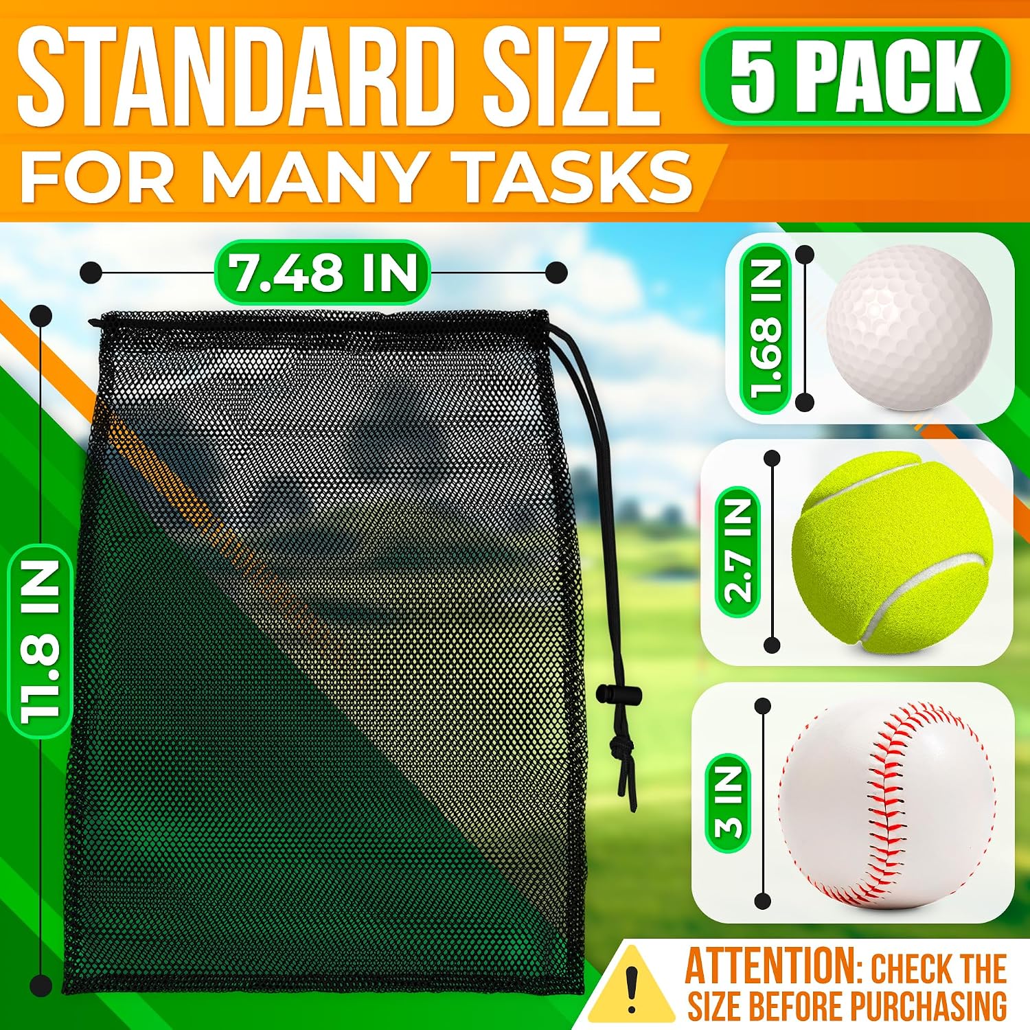 Jambala Mesh Drawstring Bags, 5 Pcs, 11 x 7 Inch - Nylon Net Bags for Swim Gear, Golf Balls, Tennis Balls, Gym Items, and Beach Essentials - Image 2