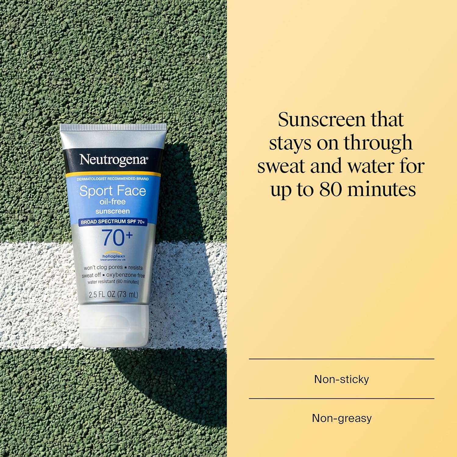 Neutrogena, Sport Face Sunscreen SPF 70+, Oil-Free, Sweat and Water-Resistant, Broad-Spectrum UVA/UVB, 2.5 Fl Oz - Image 2