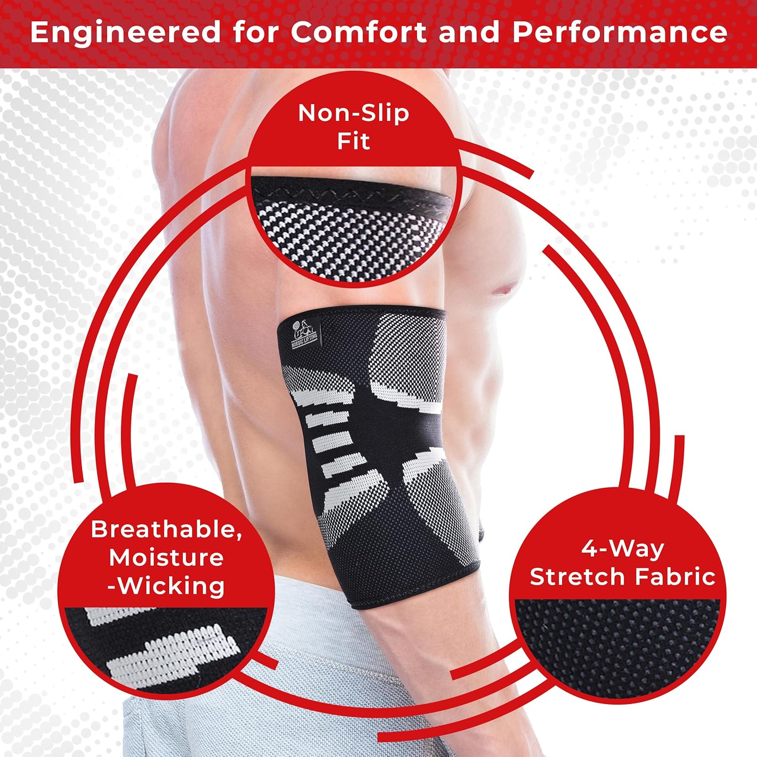 Nordic Lifting Elbow Compression Sleeves (1 Pair) - Elbow Brace for Tendonitis, Tennis & Golfers Elbow - Weightlifting Support for Men & Women - Pain Relief & Joint Recovery - Image 4