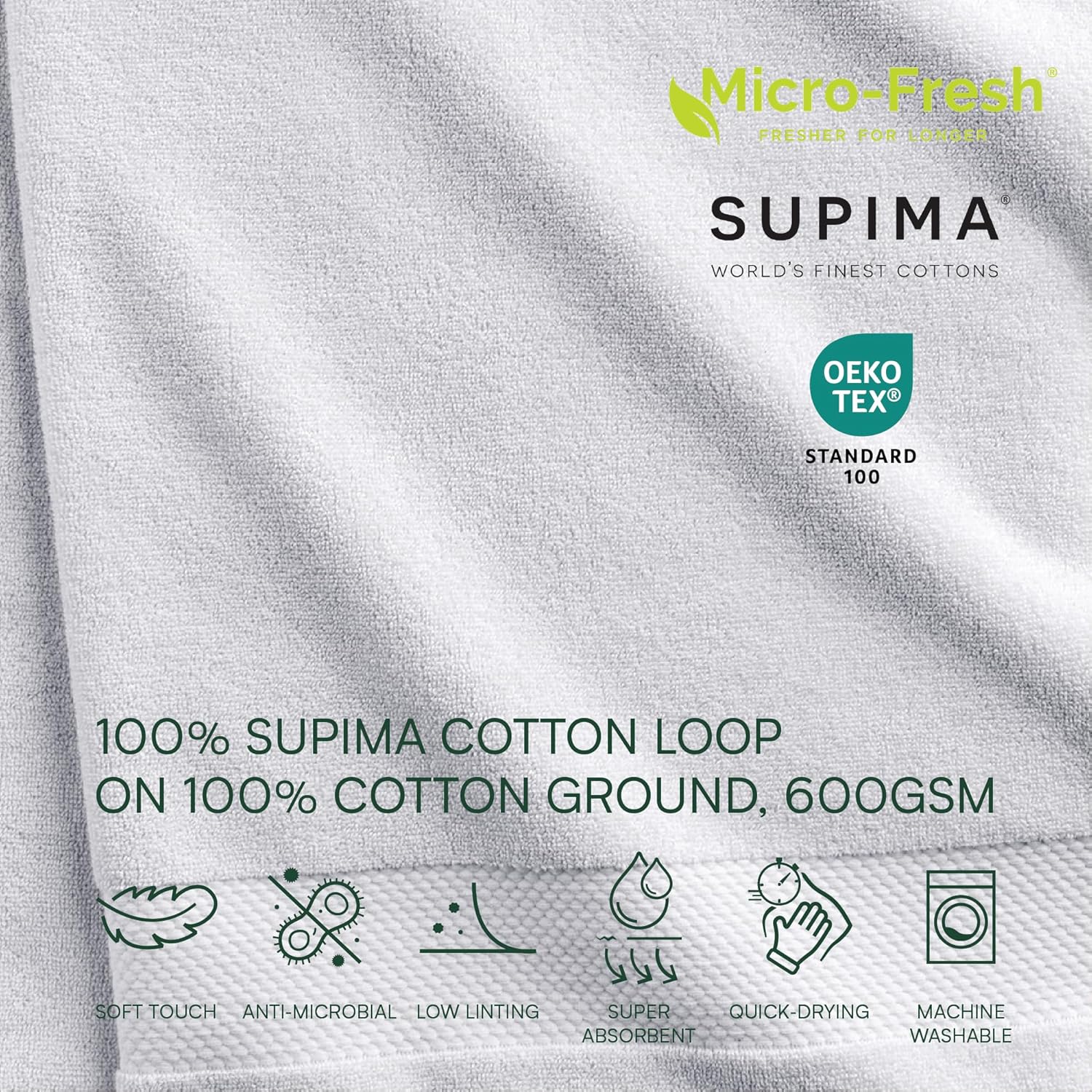 Lacoste Heritage 100% Supima Cotton Hand Towel, White, 16" x 30" – Highly Absorbent & Quick Drying, Premium Super Soft Bath Towel, Bathroom Essential, Gift for All Occasions, Machine Washable - Image 4