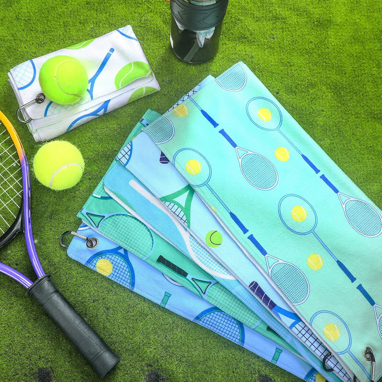 VitalCozy 6 Pcs Tennis Sweat Towel Tennis Gift for Women Cooling Sports Towel with Clip 15 x 17 Inch Absorbent Fast Drying Gym Sport Accessories for Men Team Coach Sport Player Fitness (Fresh) - Image 3
